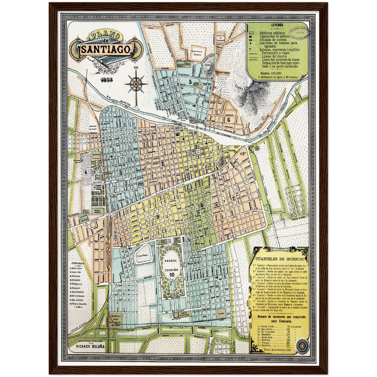 Historischer Stadtplan Santiago de Chile um 1895