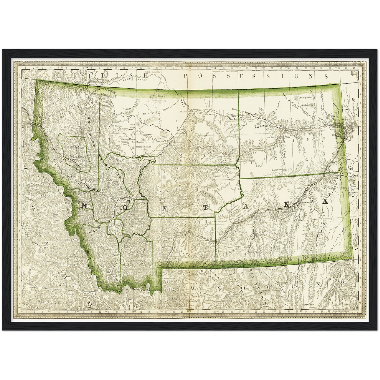 Historische Landkarte Montana um 1882