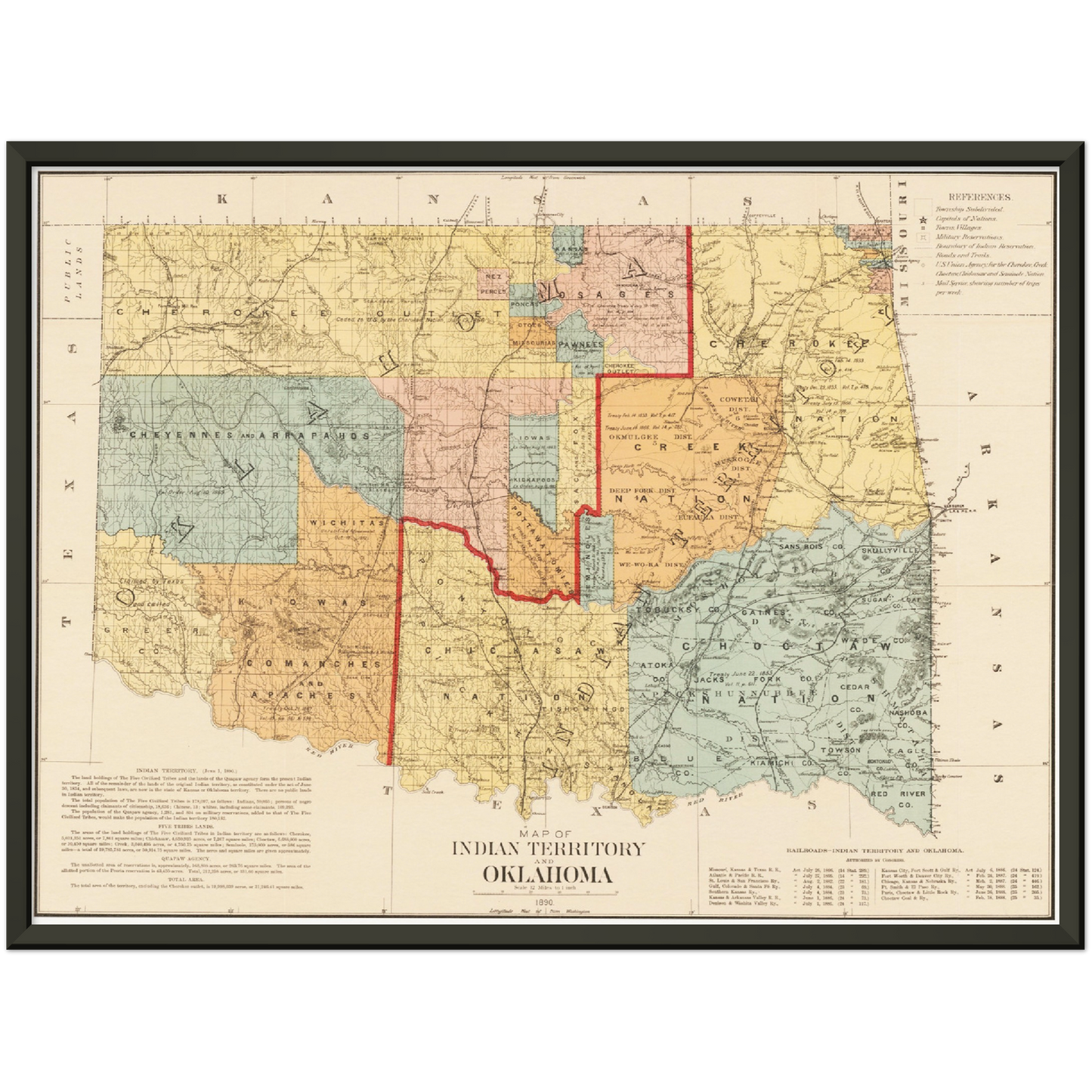 Historische Landkarte Oklahoma um 1890