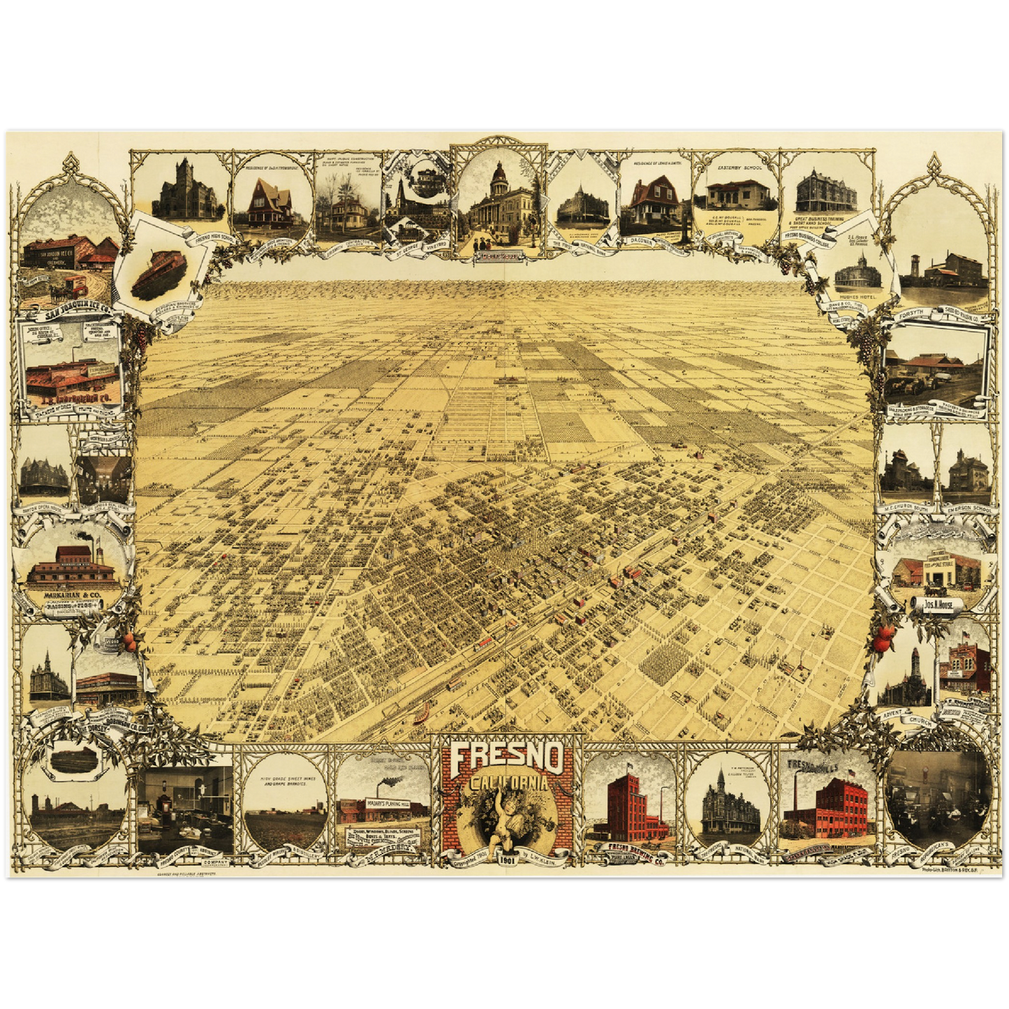 Historische Stadtansicht Fresno um 1901