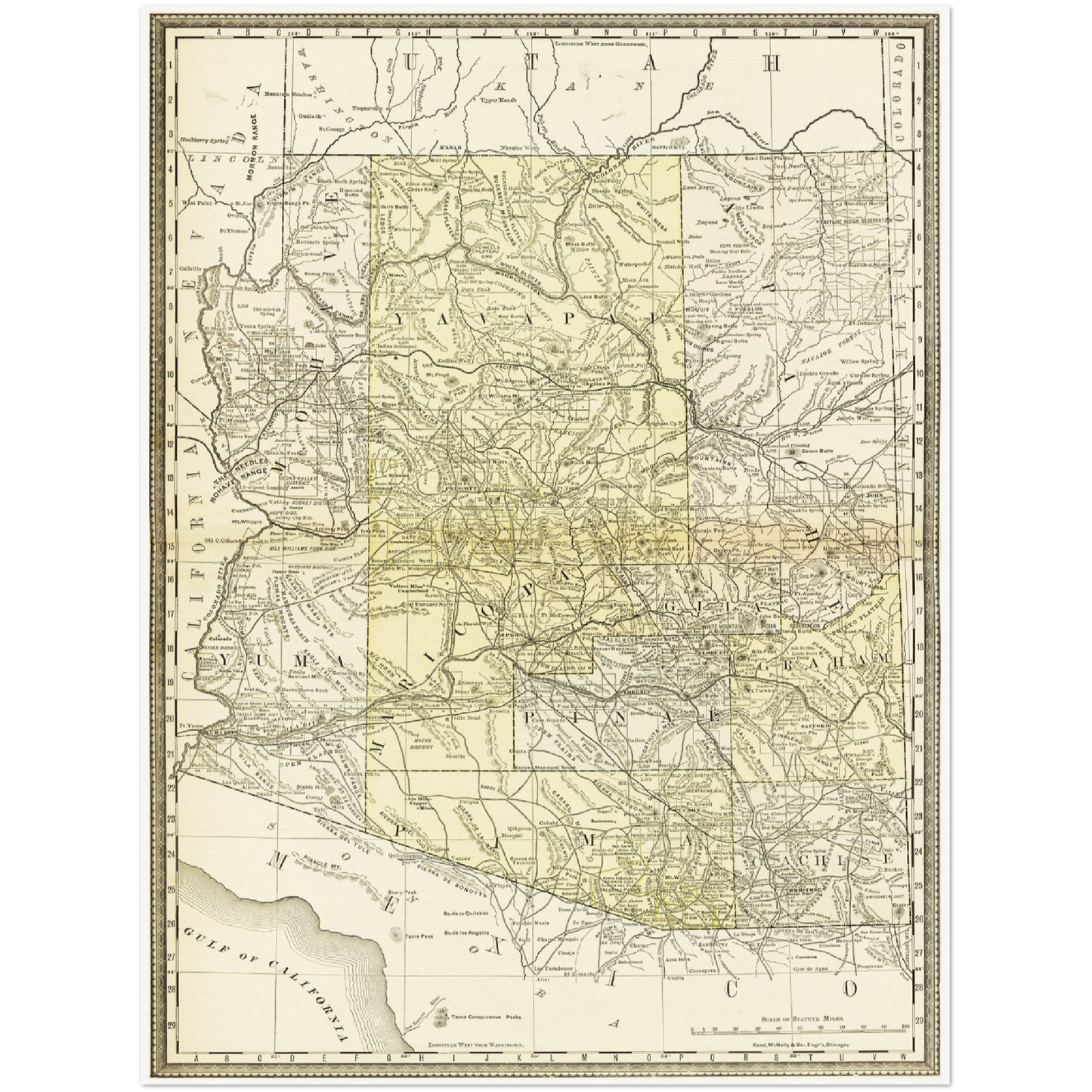 Historische Landkarte Arizona um 1882