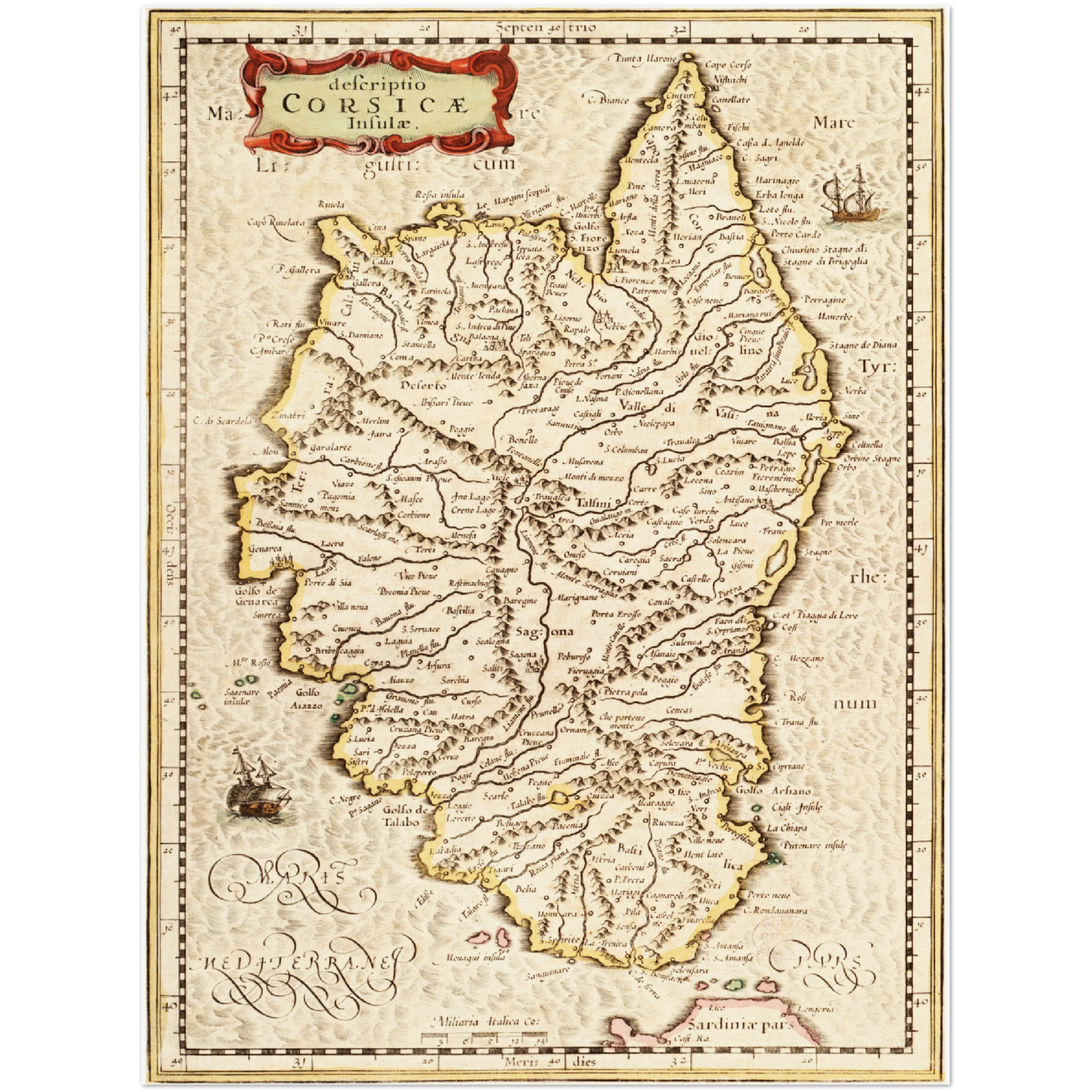 Historische Landkarte Korsika um 1650