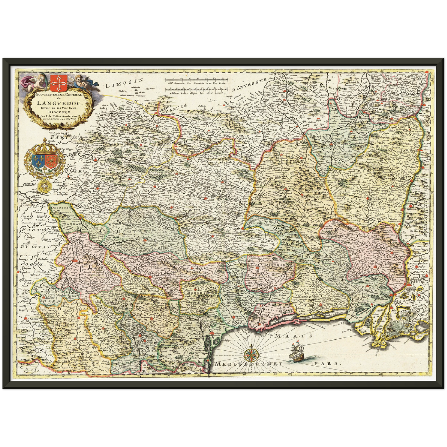 Historische Landkarte Languedoc um 1721