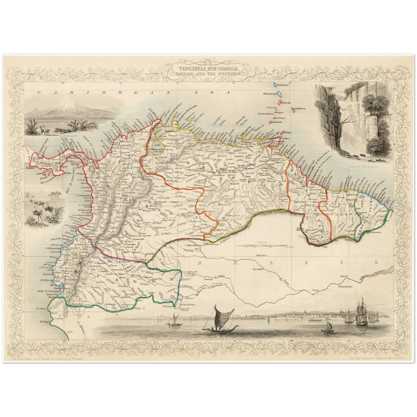 Historische Landkarte Kolumbien & Venezuela um 1850