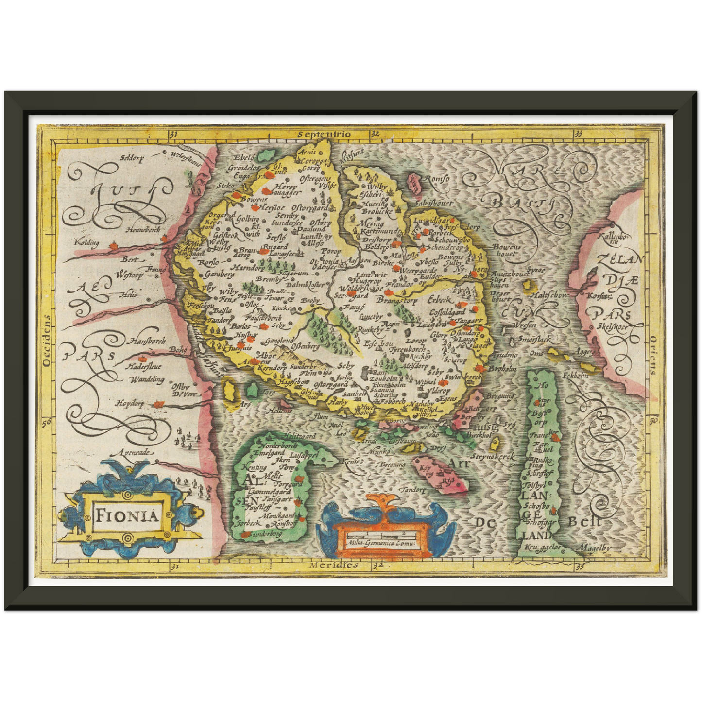 Historische Landkarte Insel Fünen um 1609