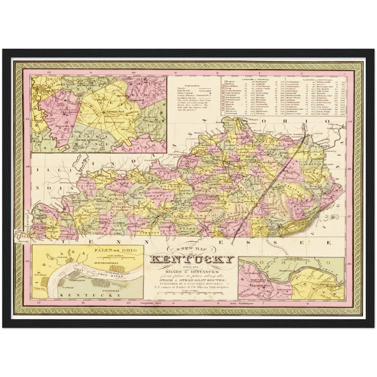 Historische Landkarte Kentucky um 1849