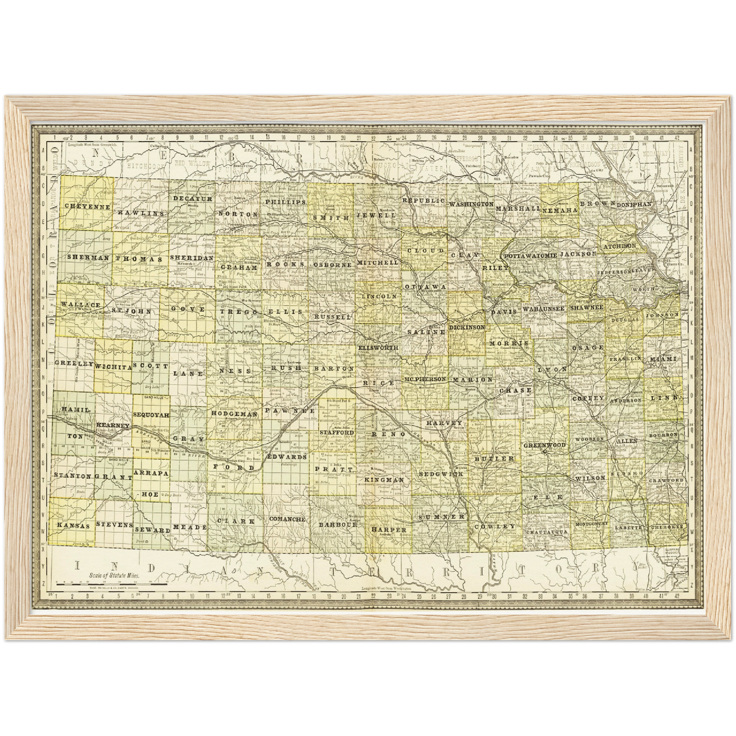 Historische Landkarte Kansas um 1882