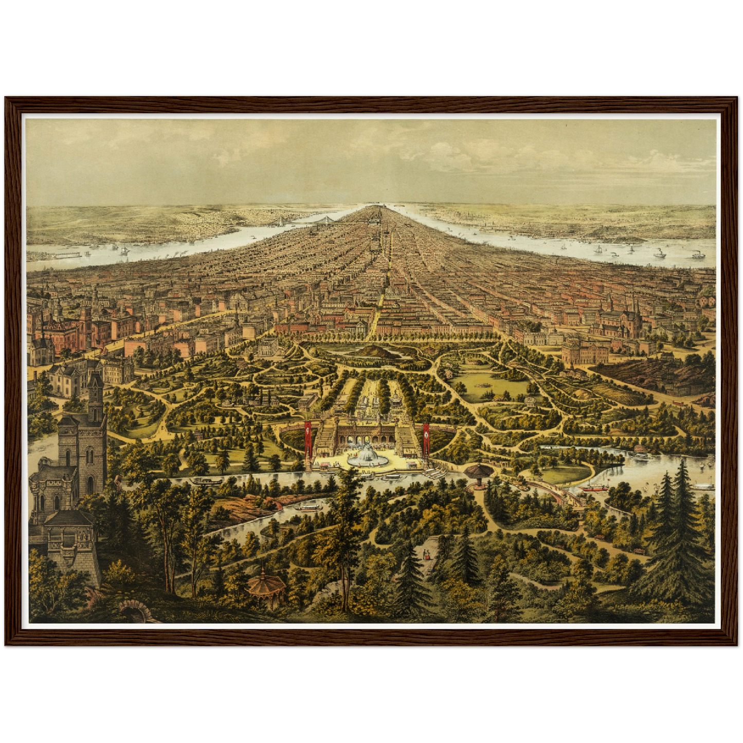 Historische Stadtansicht New York City von Norden um 1873