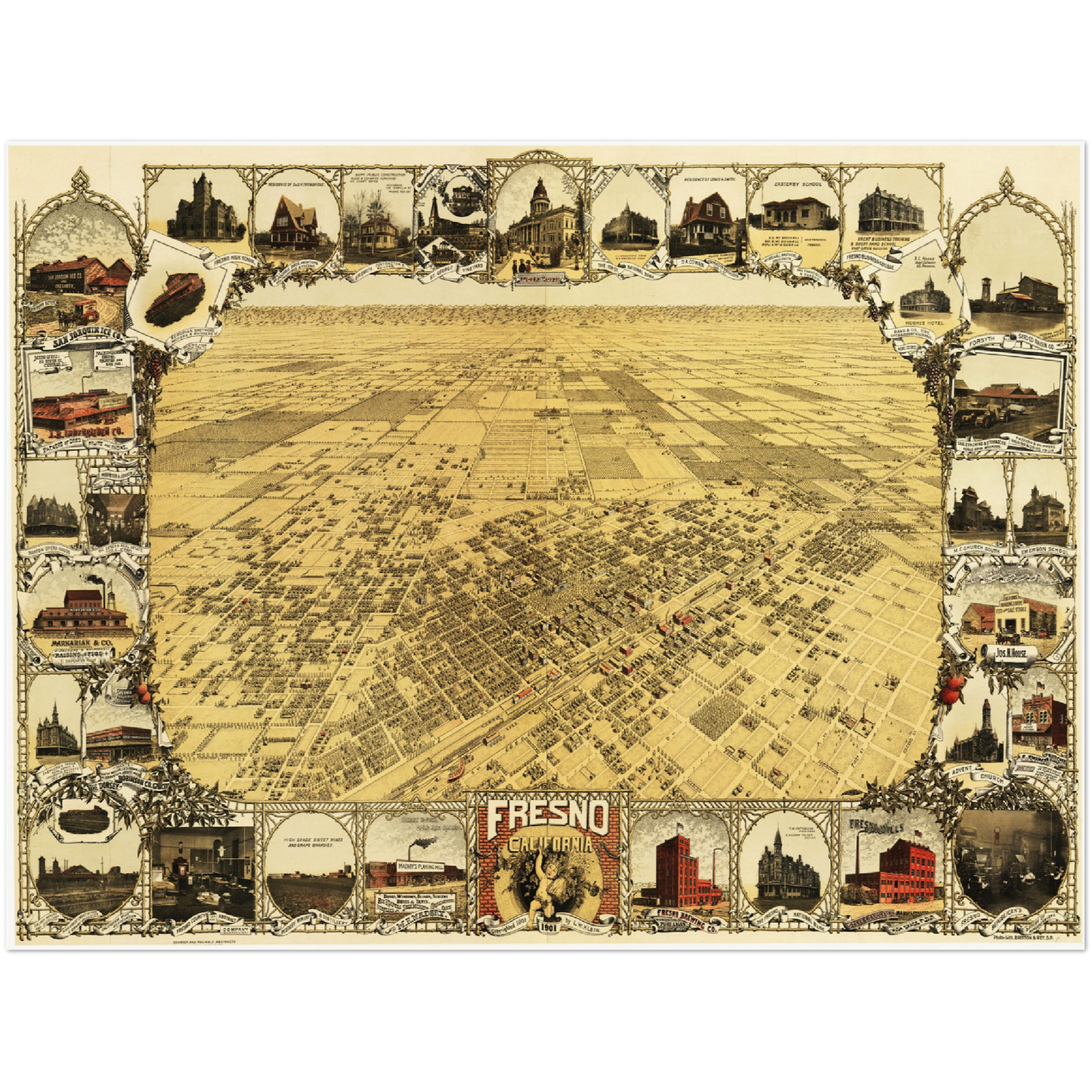 Historische Stadtansicht Fresno um 1901