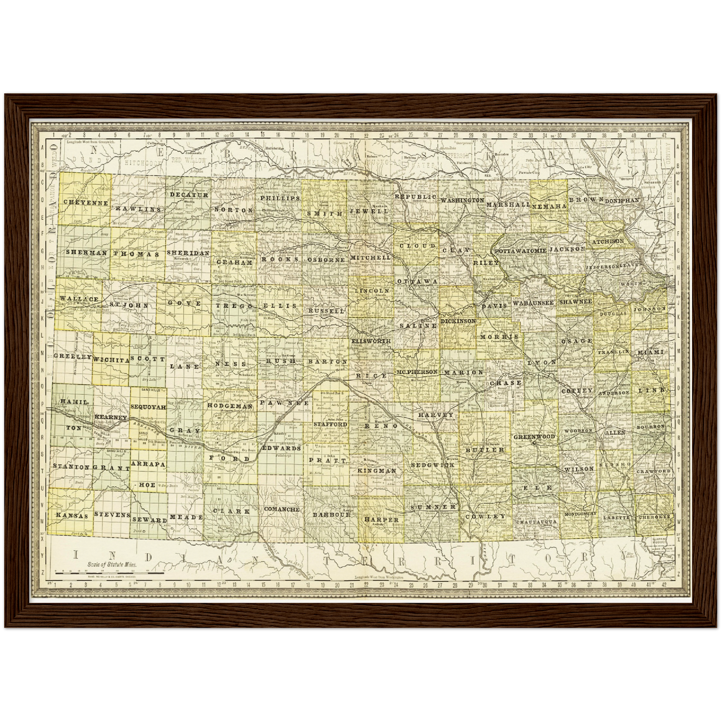 Historische Landkarte Kansas um 1882