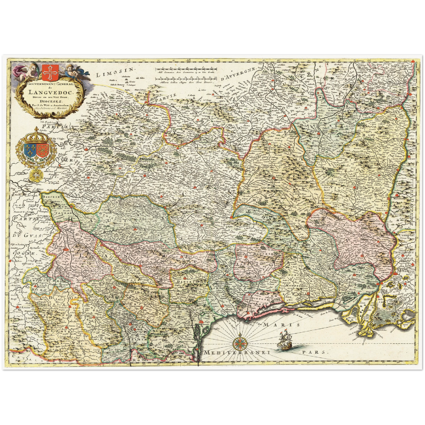 Historische Landkarte Languedoc um 1721