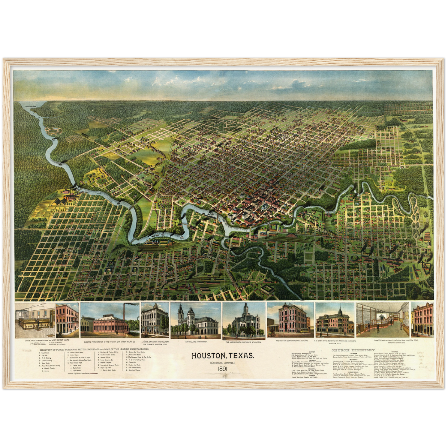 Historische Stadtansicht Houston um 1891
