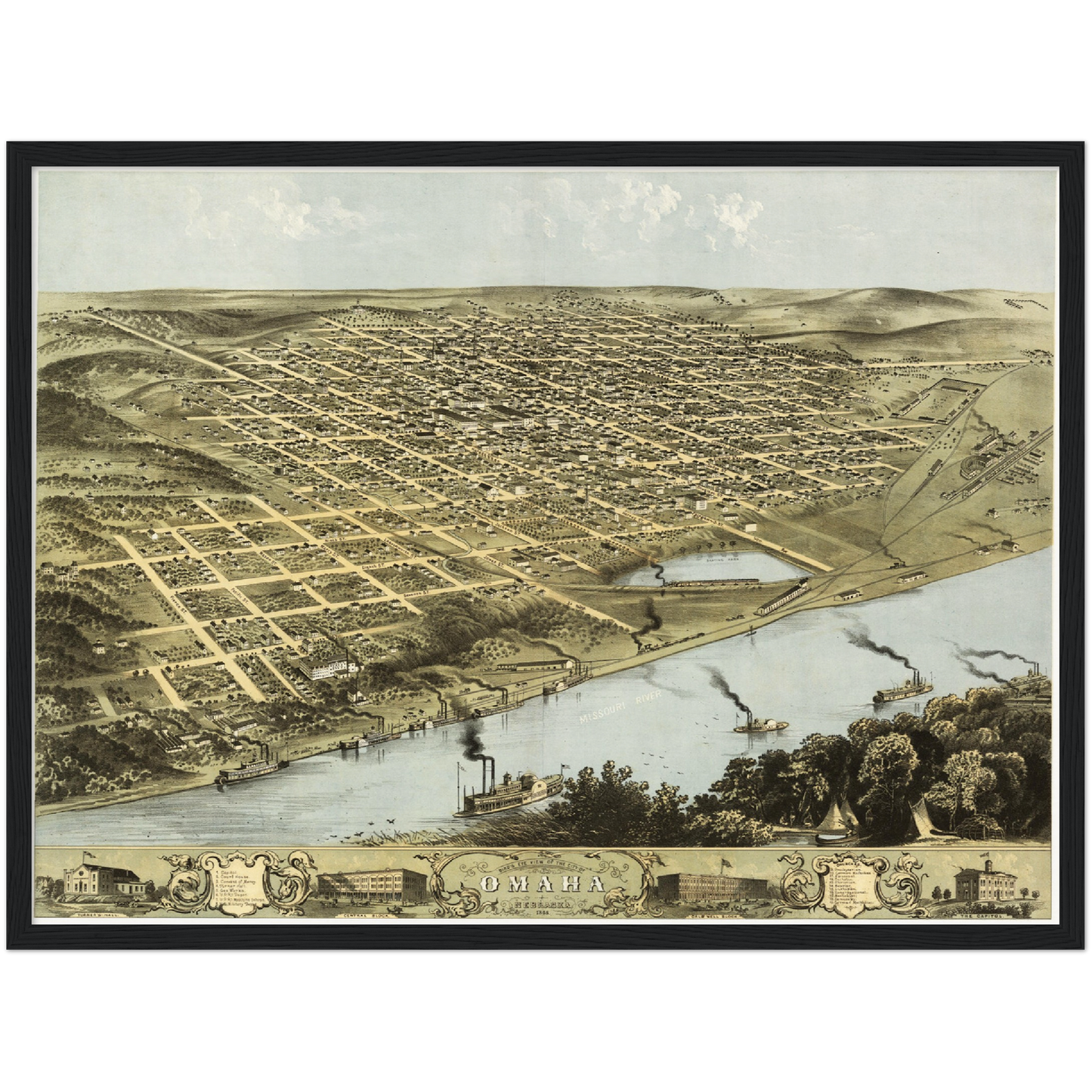 Historische Stadtansicht Omaha um 1868