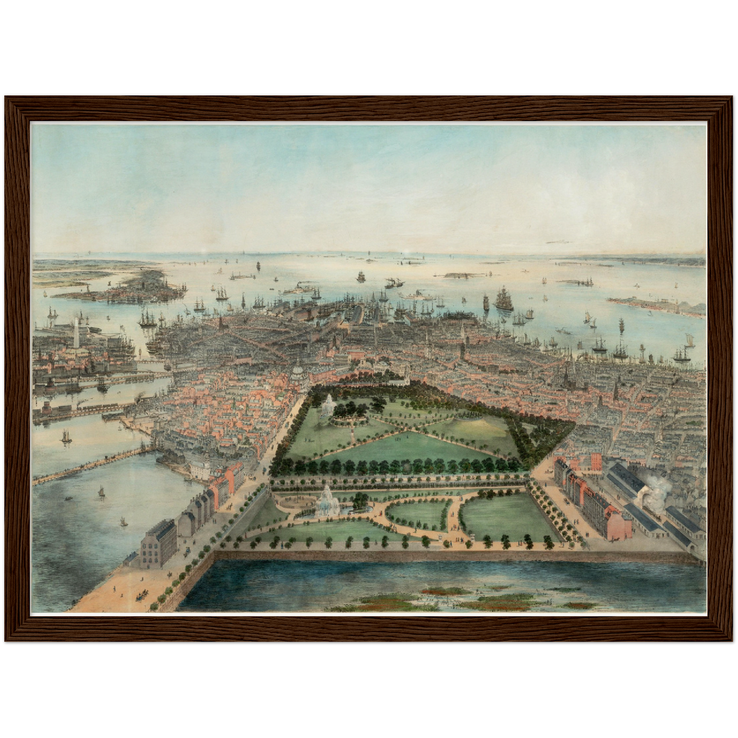 Historische Stadtansicht Boston um 1850