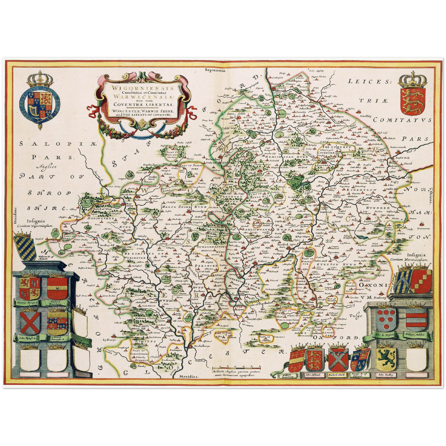 Historische Landkarte Worcestershire um 1646