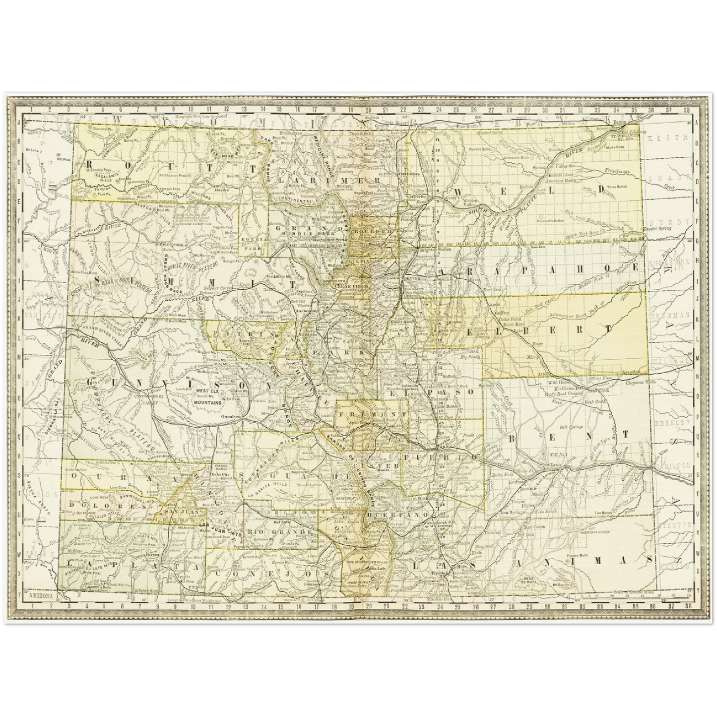 Historische Landkarte Colorado um 1882