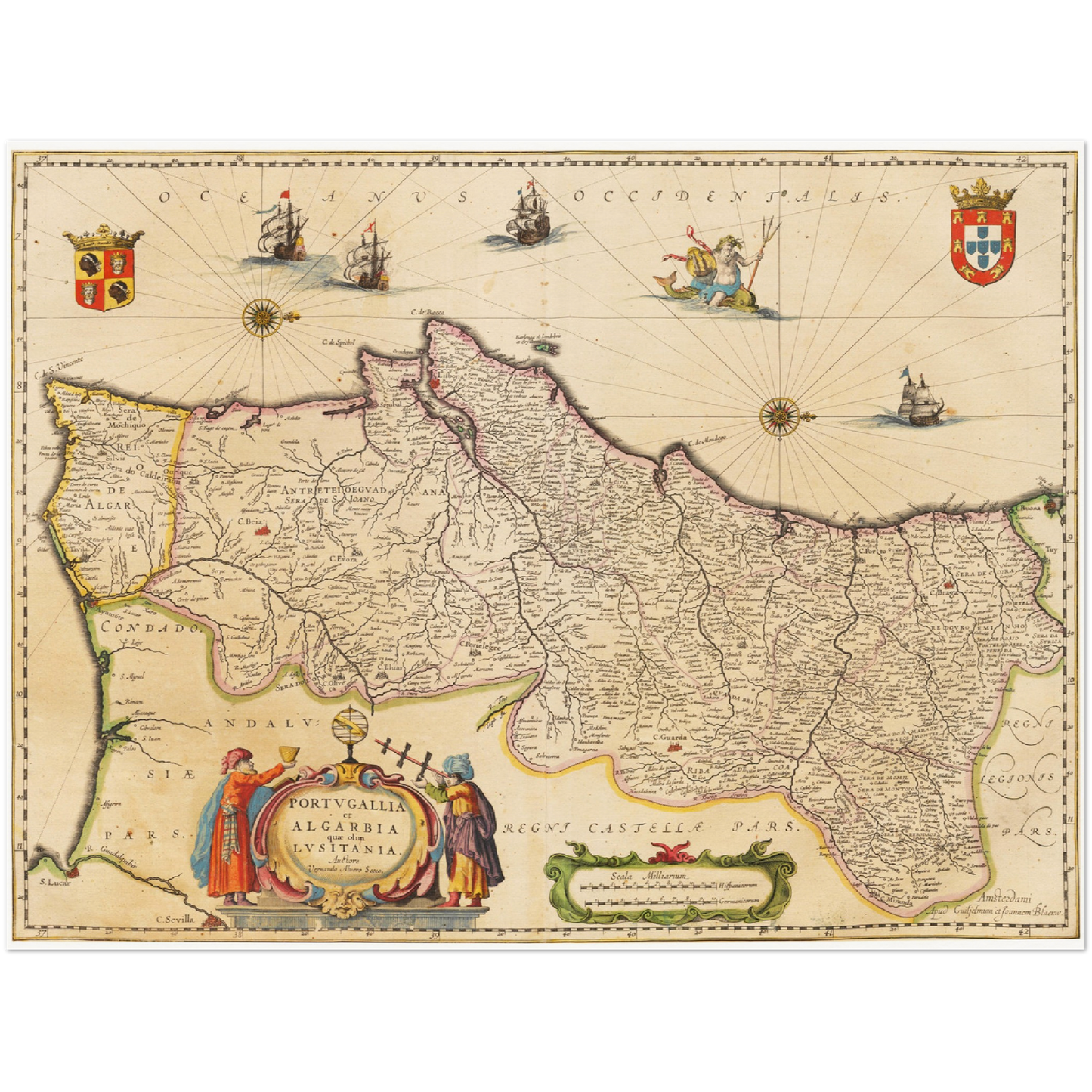 Historische Landkarte Portugal um 1635