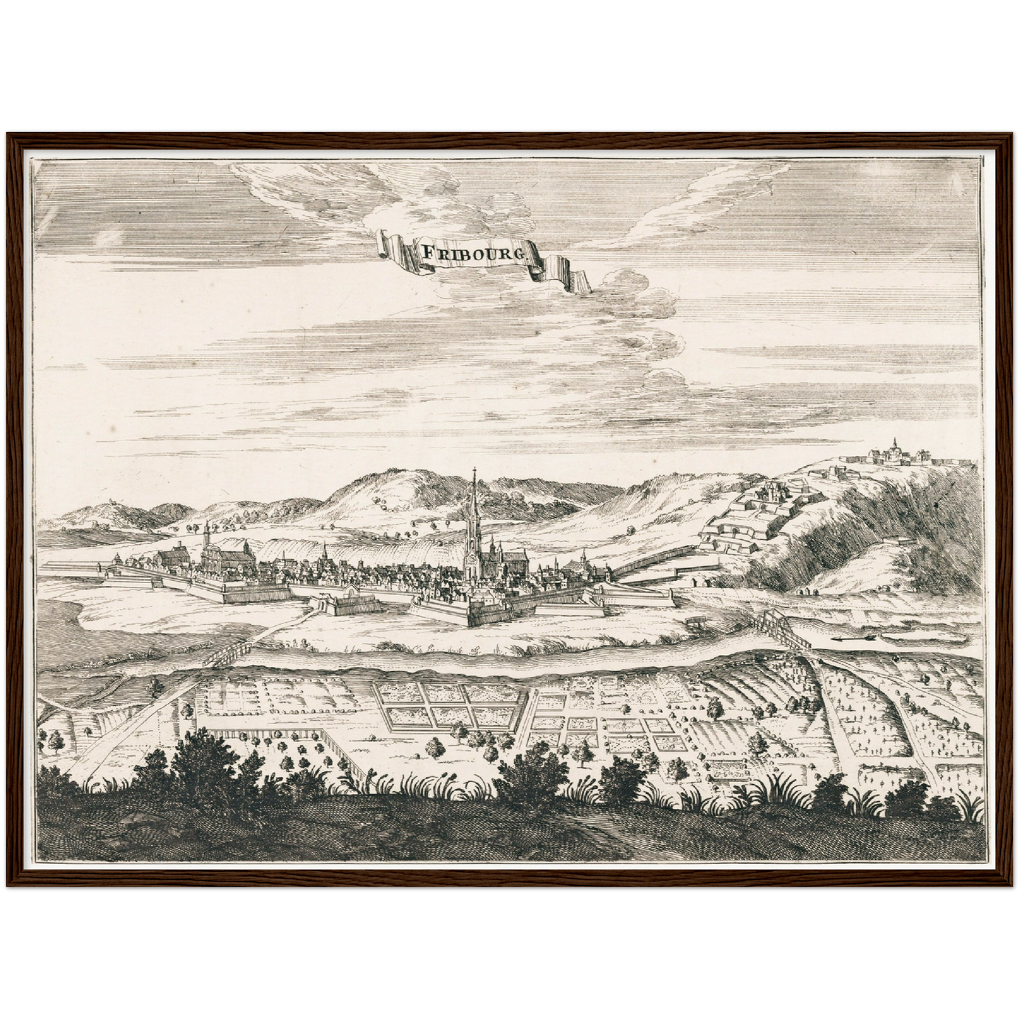 Historische Stadtansicht Freiburg im Breisgau um 1695