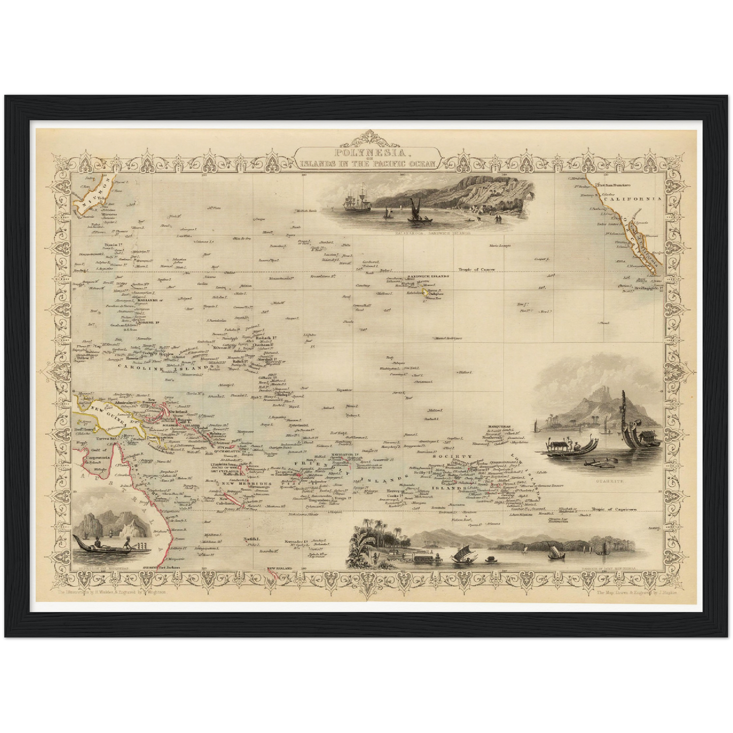Historische Landkarte Polynesien um 1850