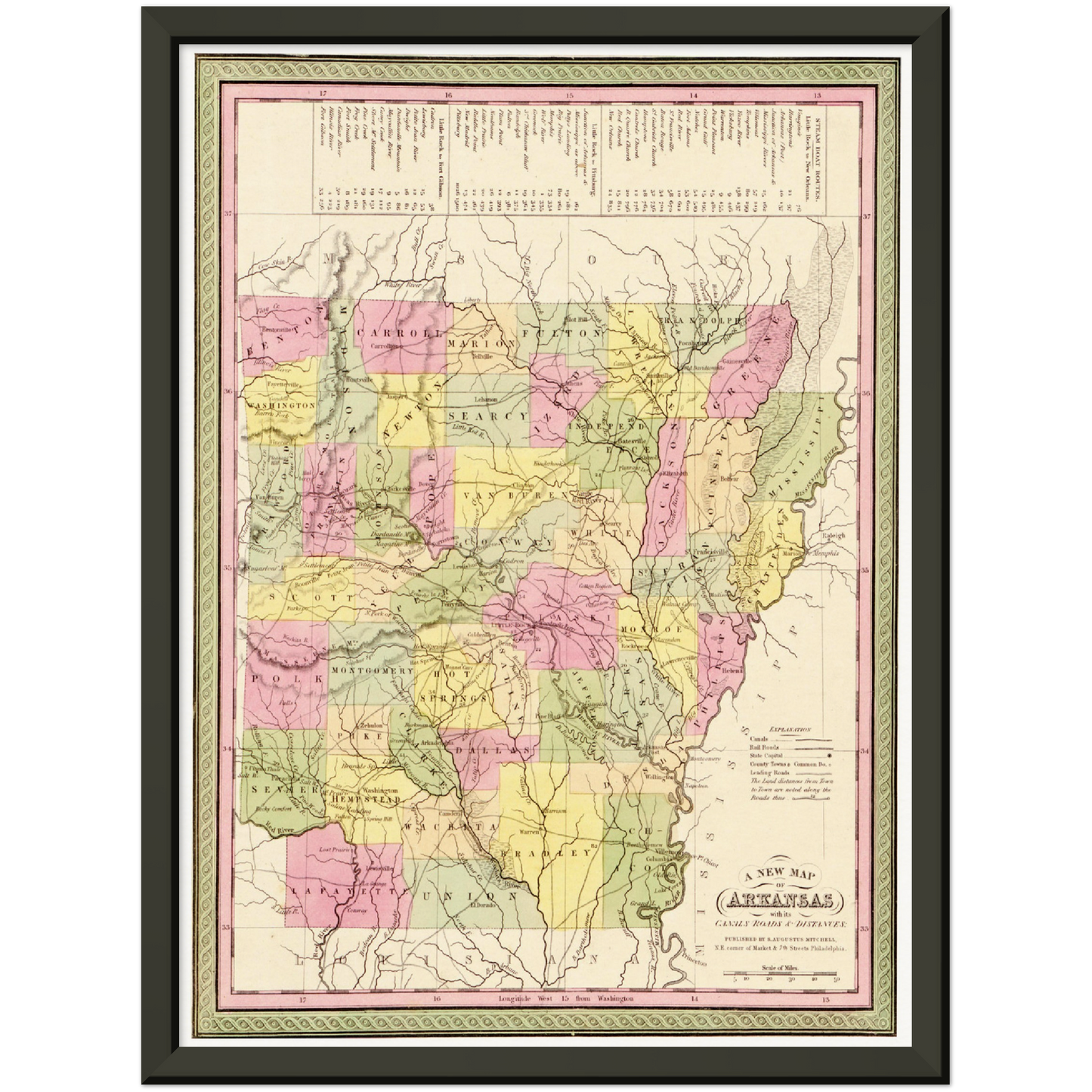 Historische Landkarte Arkansas um 1849