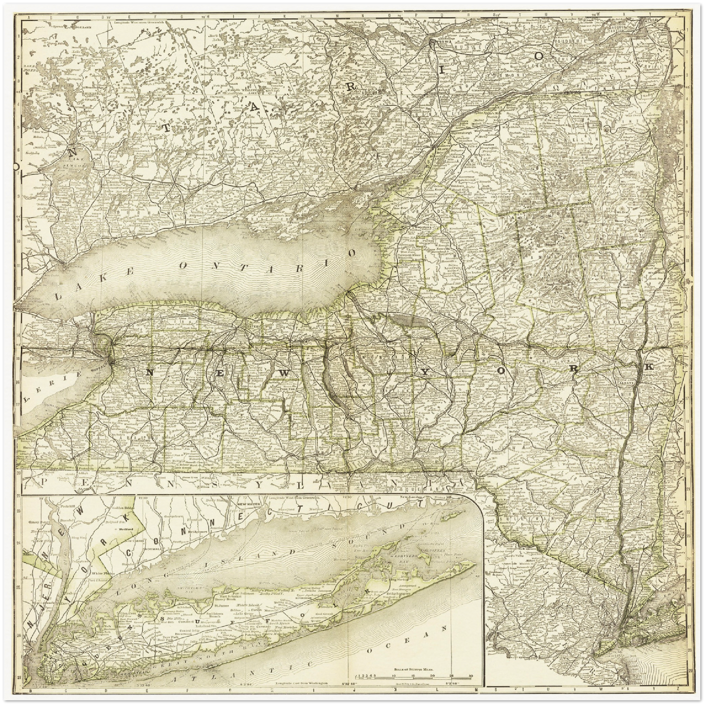 Historische Landkarte New York um 1882