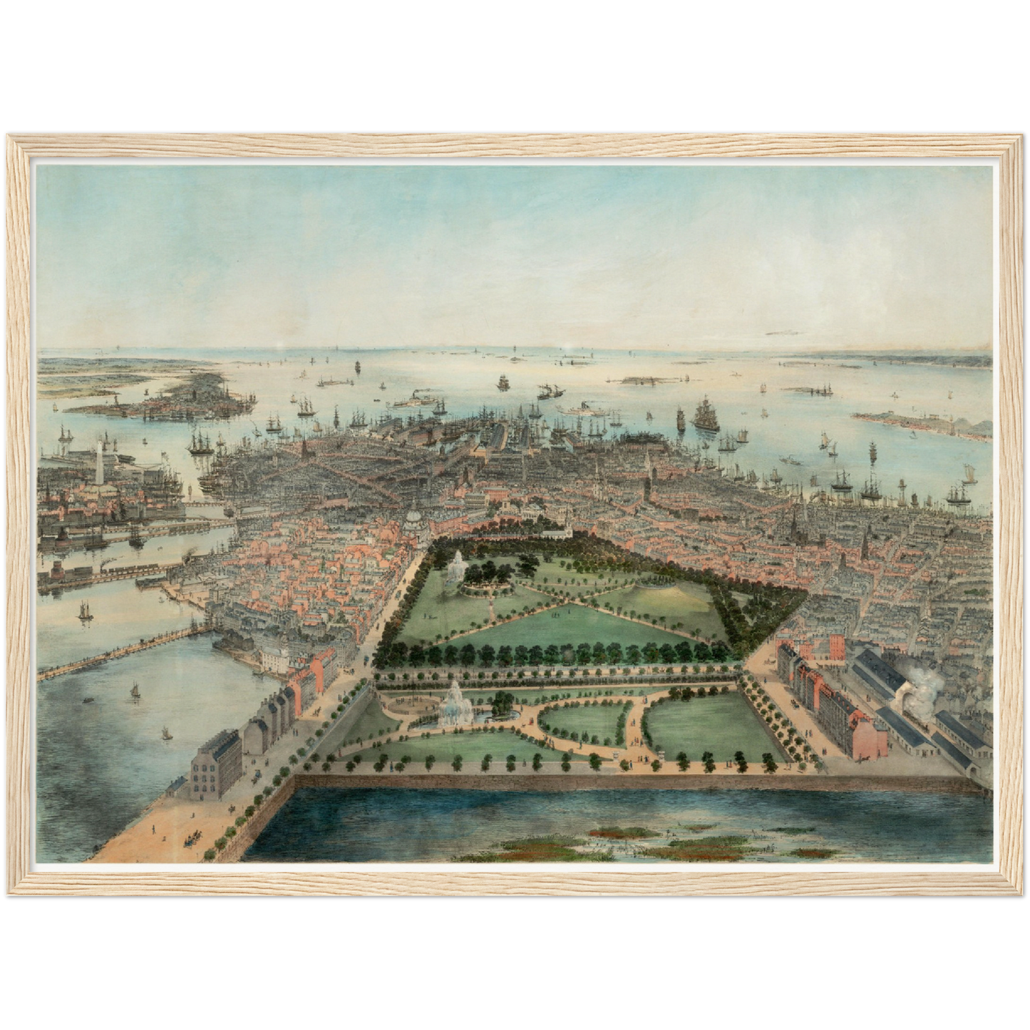 Historische Stadtansicht Boston um 1850