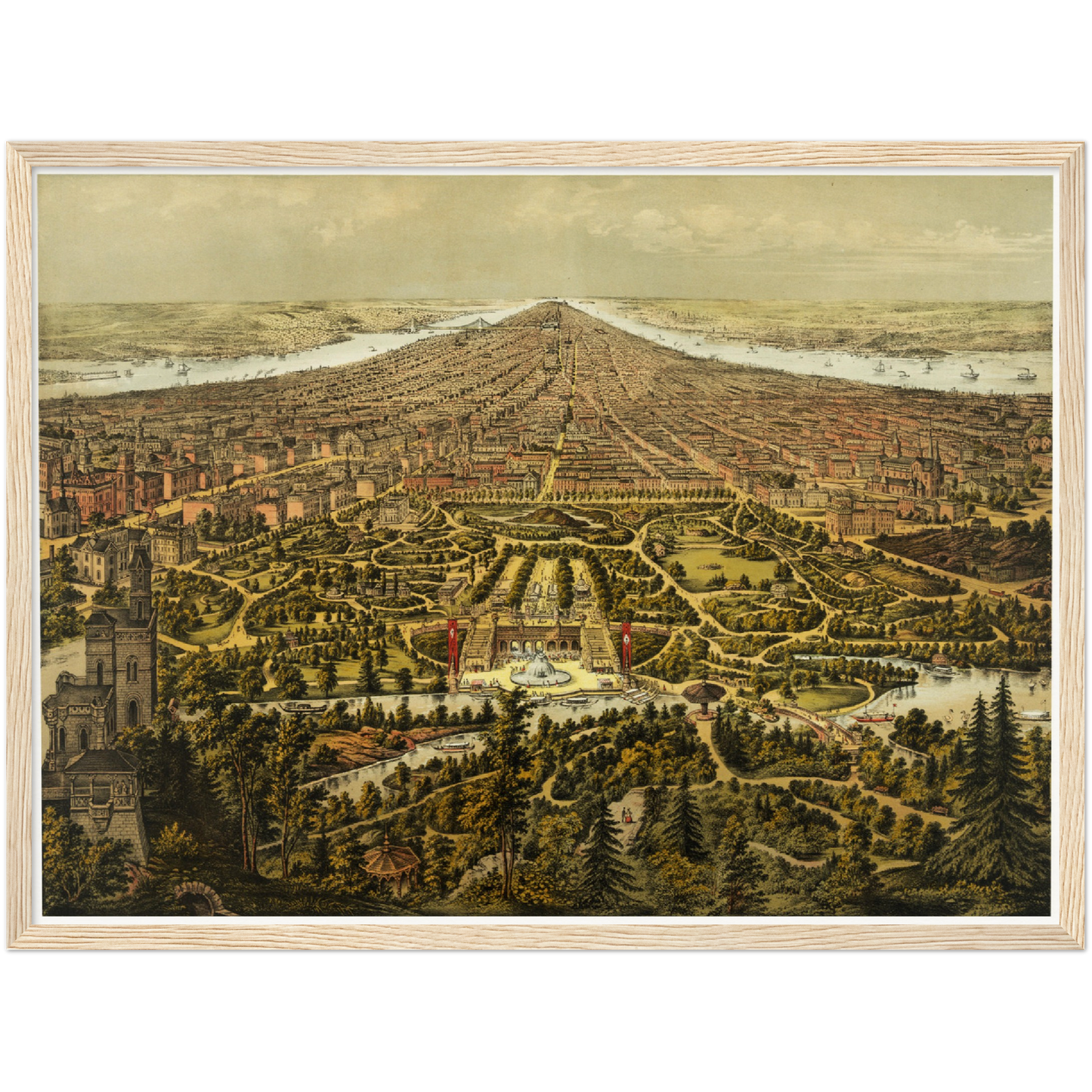 Historische Stadtansicht New York City von Norden um 1873