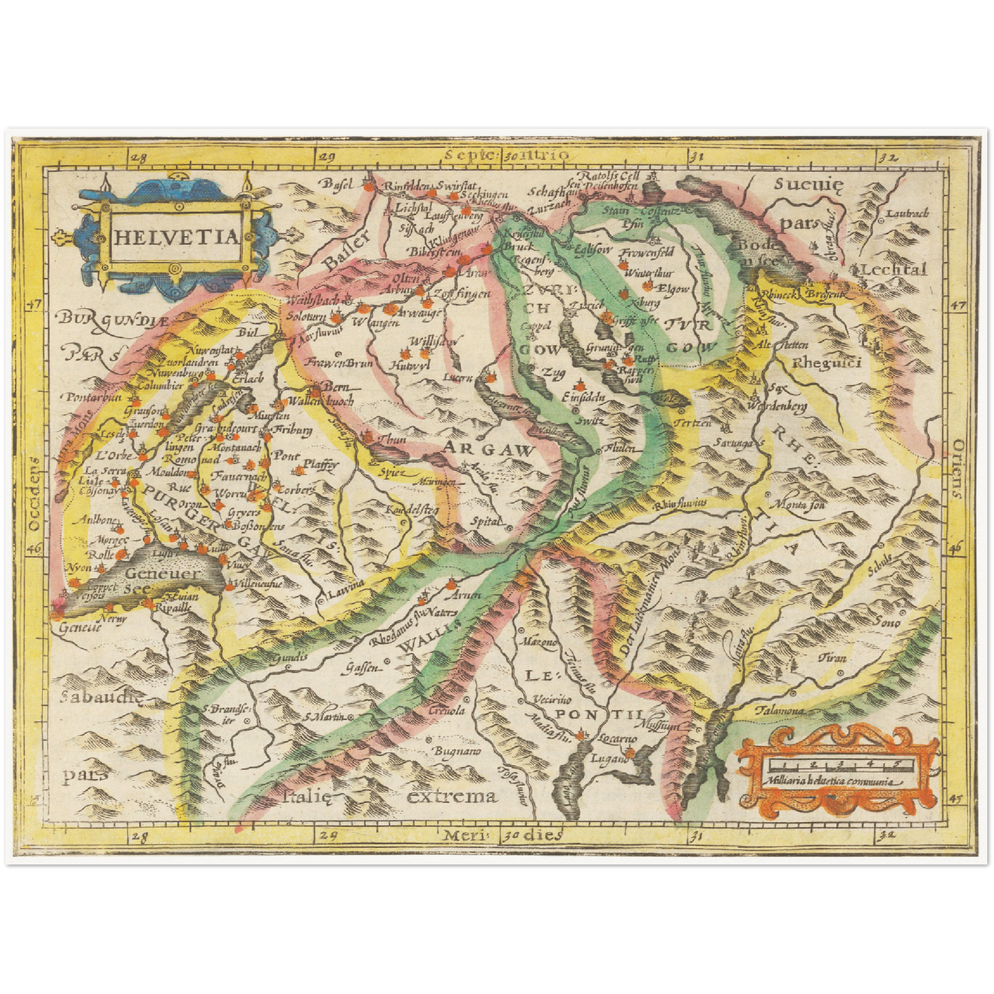 Historische Landkarte Schweiz um 1609