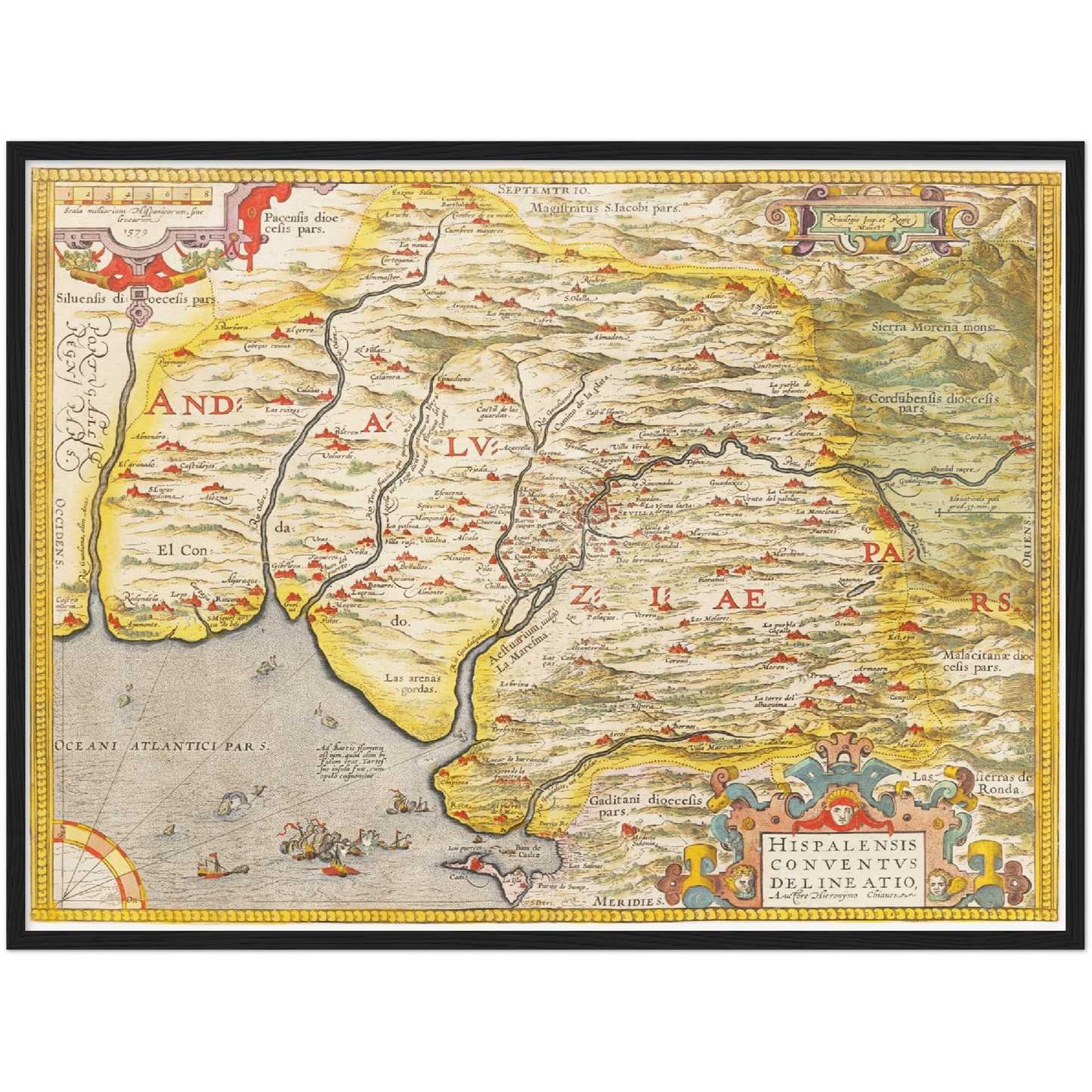 Historische Landkarte Andalusien um 1609