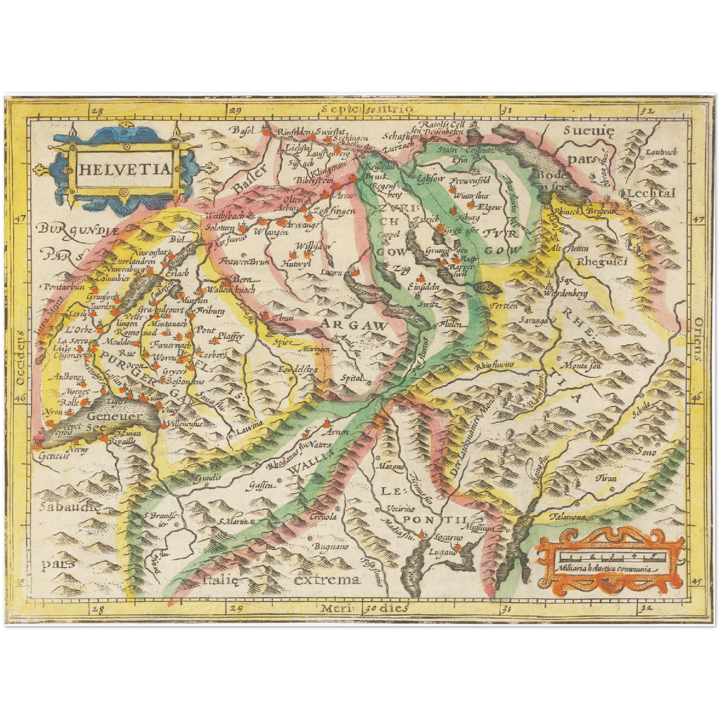Historische Landkarte Schweiz um 1609