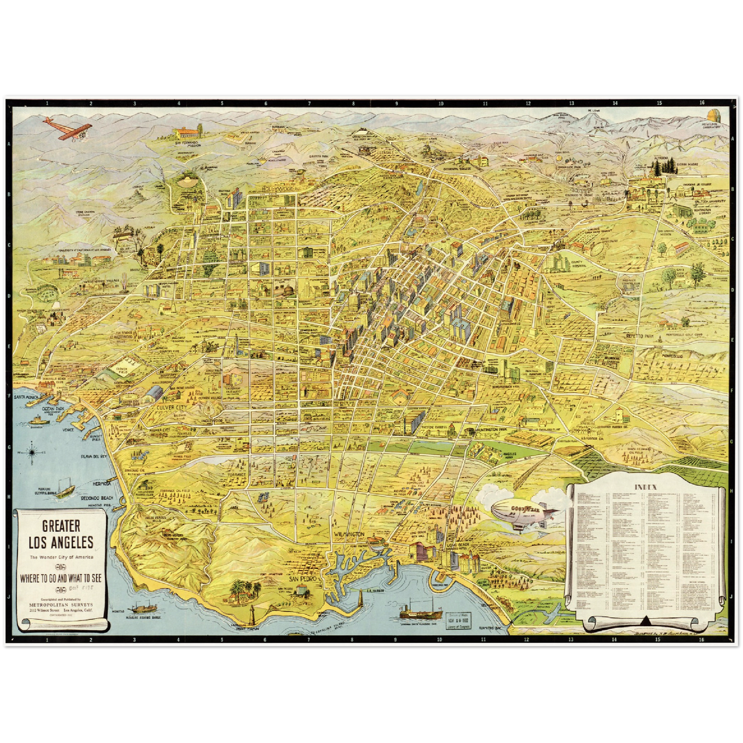 Historische Stadtansicht Greater Los Angeles um 1932