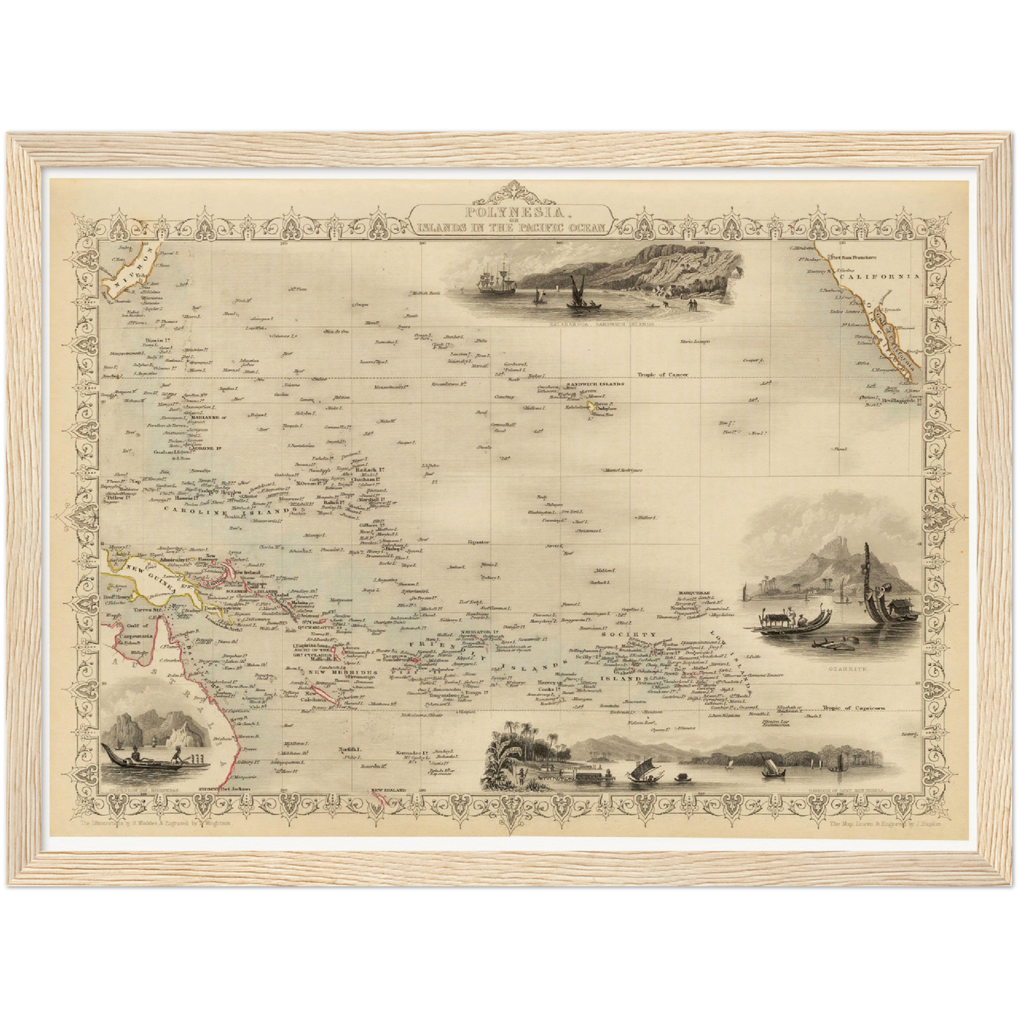 Historische Landkarte Polynesien um 1850