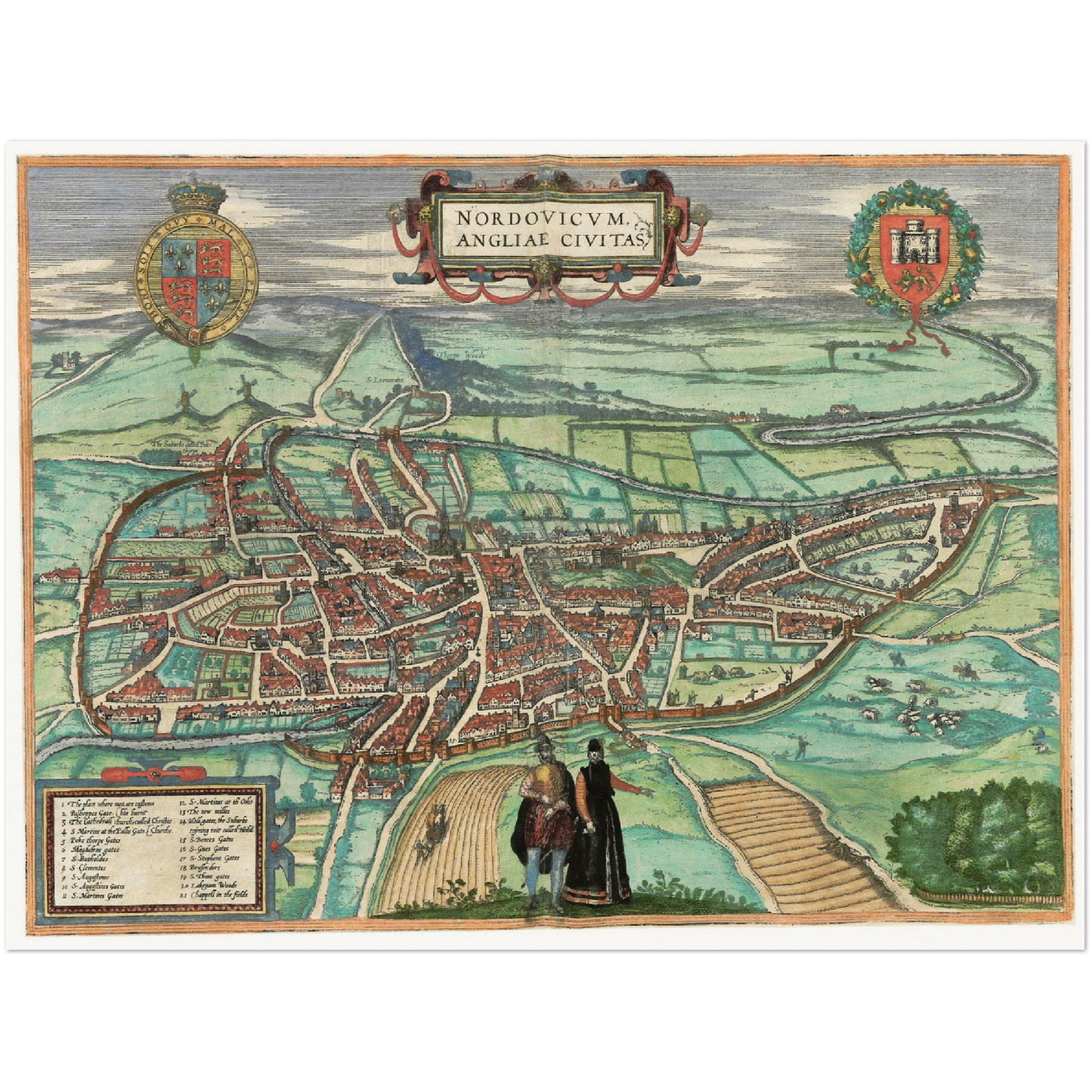 Historische Stadtansicht Norwich um 1609