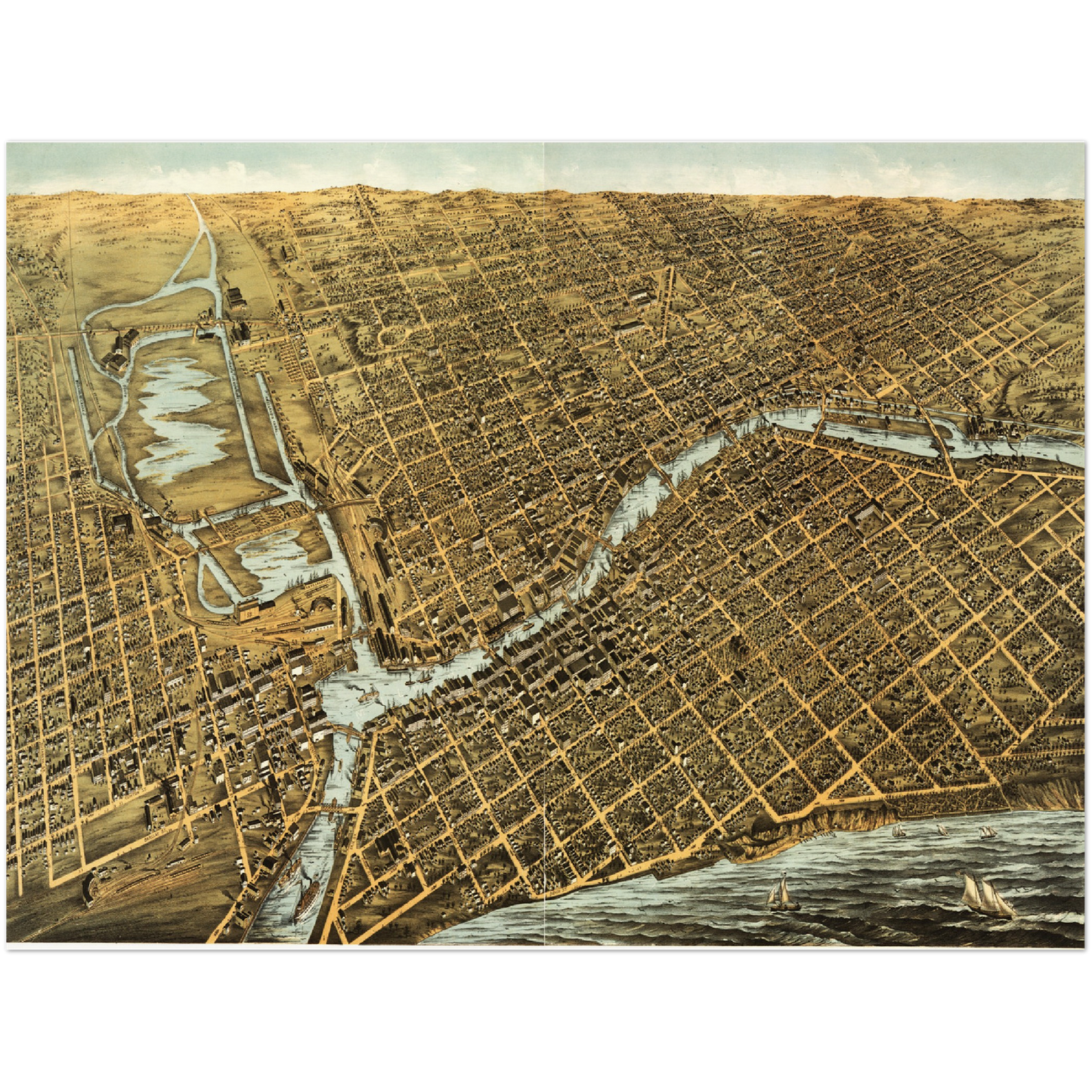Historische Stadtansicht Milwaukee um 1872