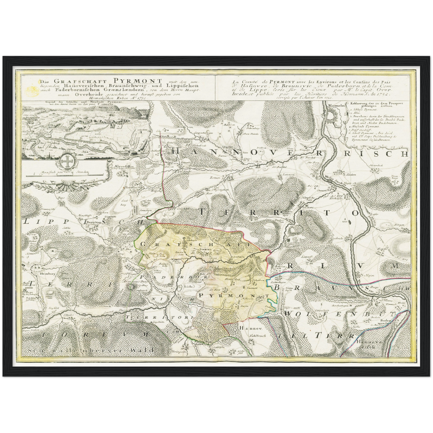 Historische Landkarte Pyrmont um 1753