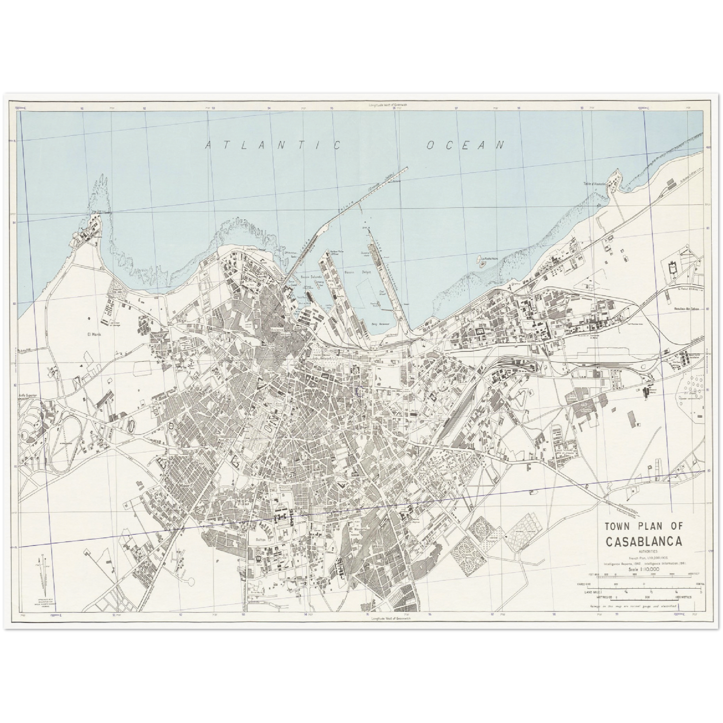 Historischer Stadtplan Casablanca um 1942