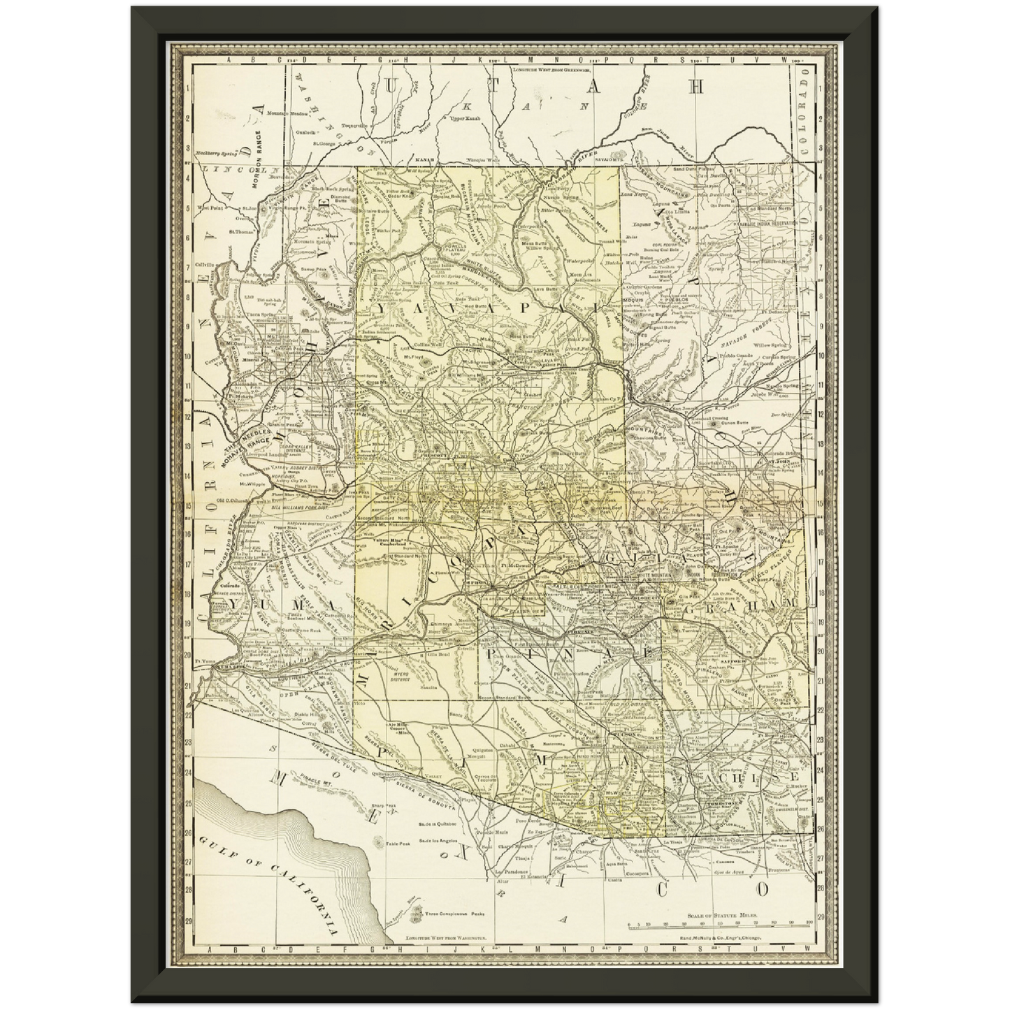 Historische Landkarte Arizona um 1882