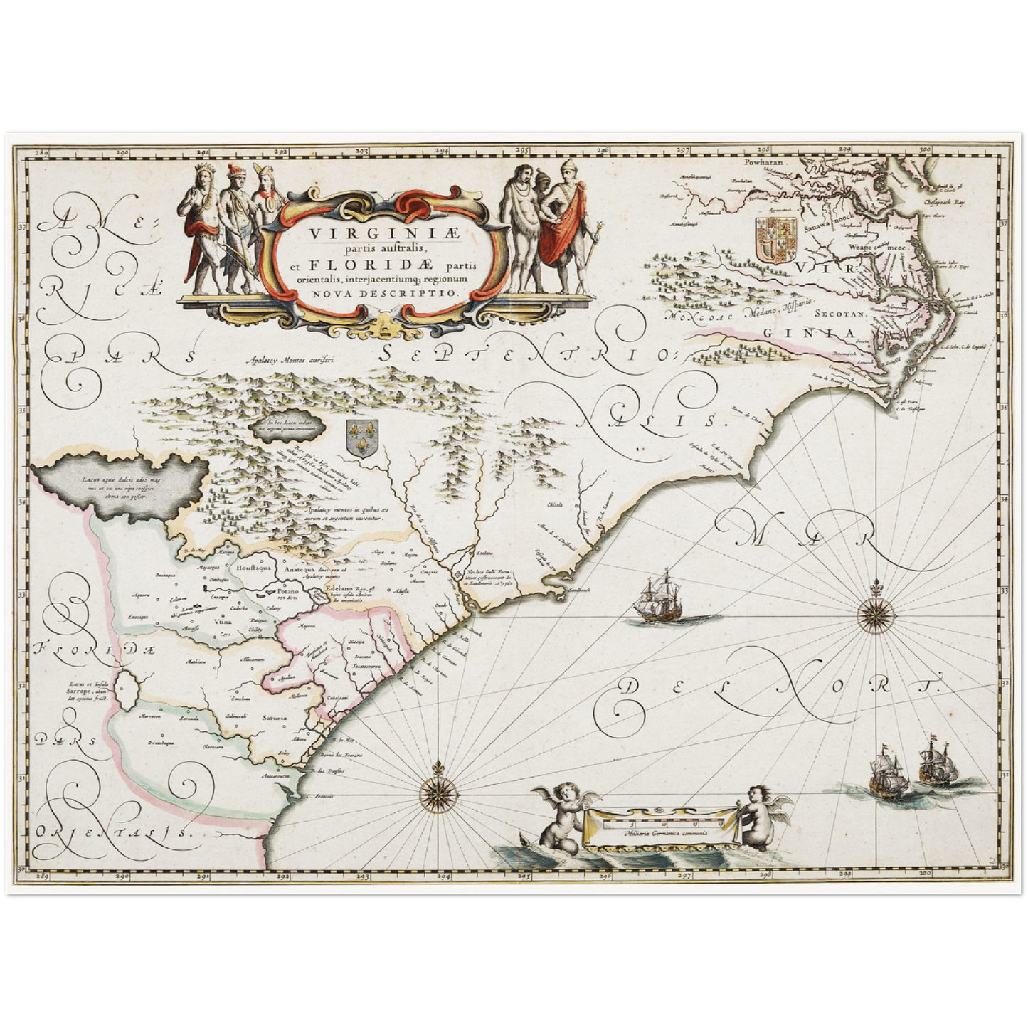 Historische Landkarte Kolonie Virginia um 1670