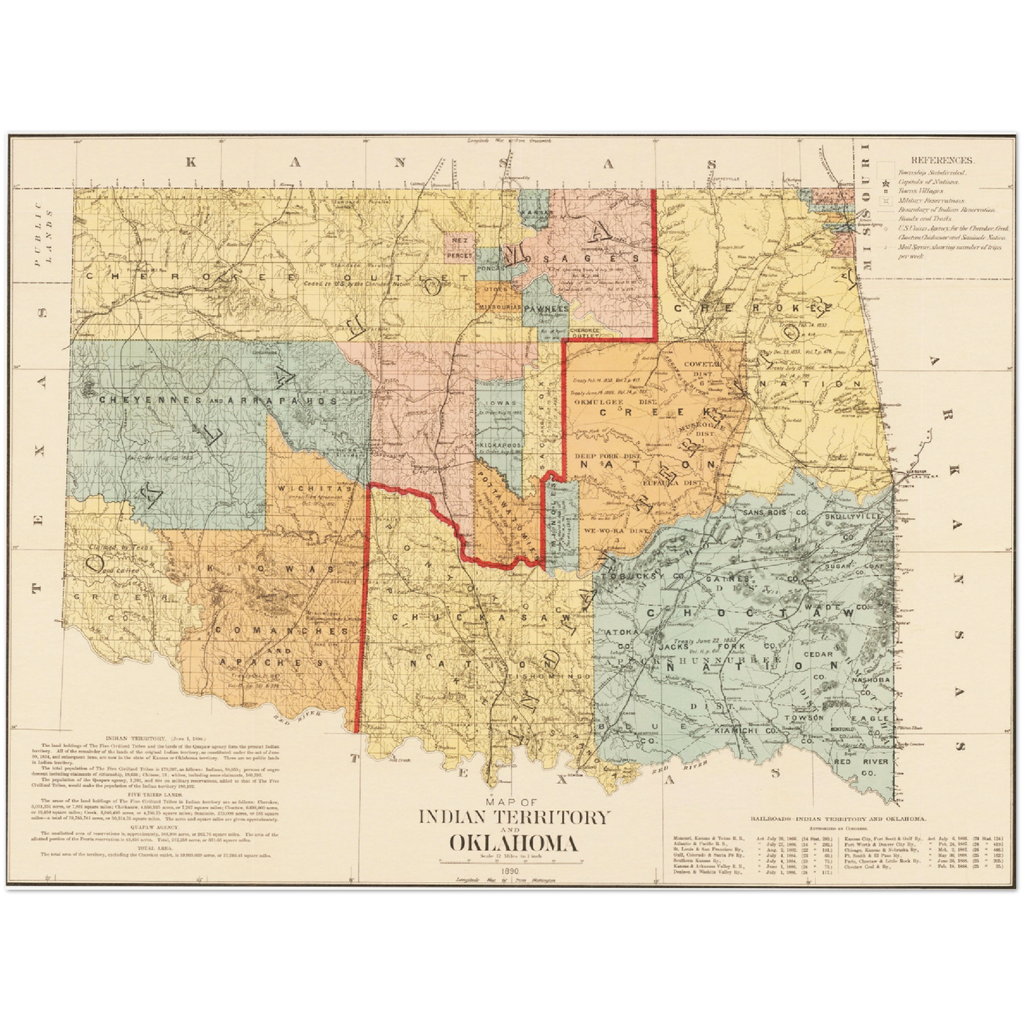 Historische Landkarte Oklahoma um 1890