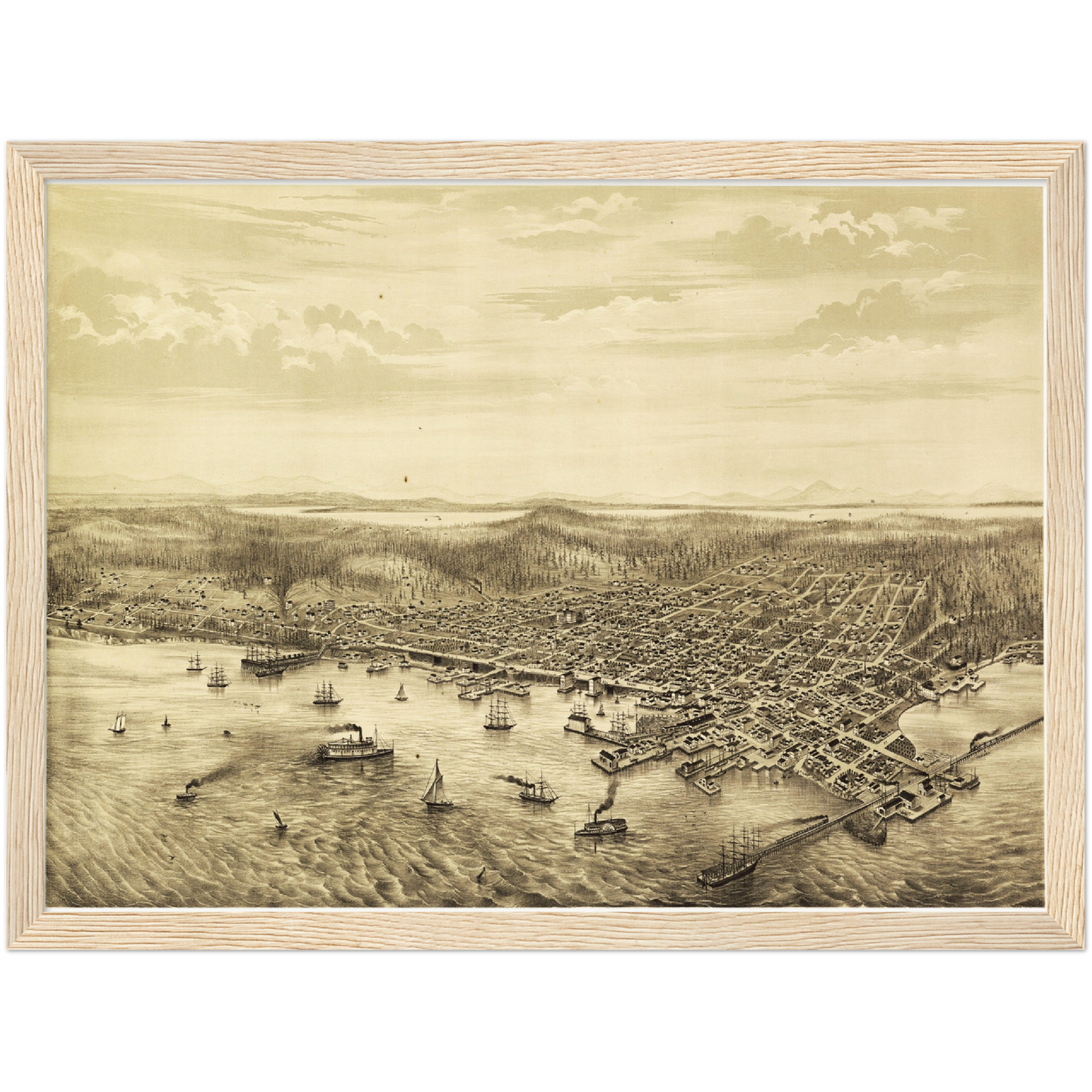 Historische Stadtansicht Seattle um 1878