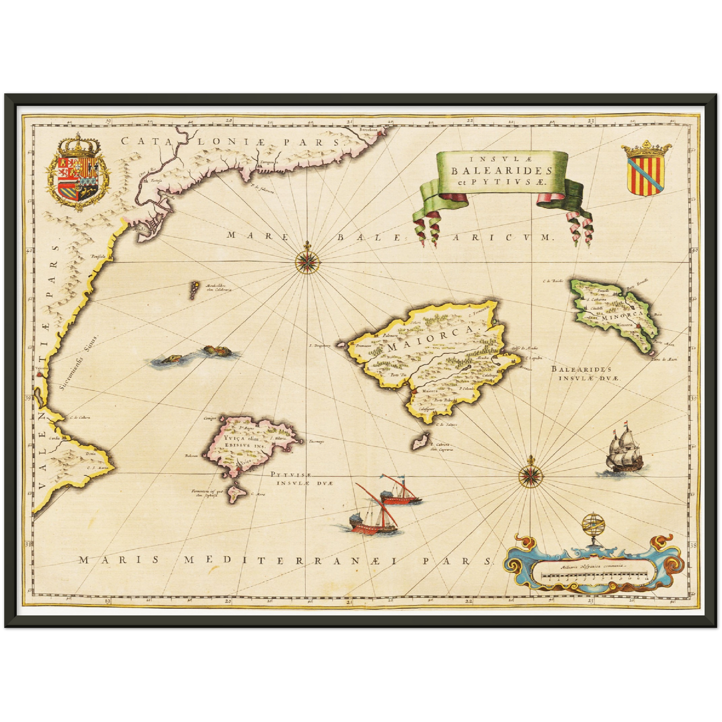 Historische Landkarte Balearische Inseln um 1635