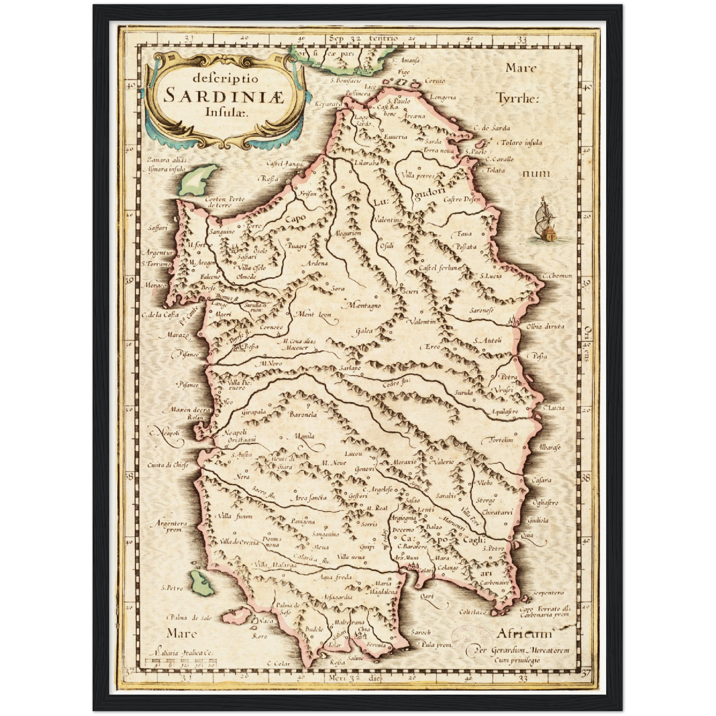 Historische Landkarte Sardinien um 1698