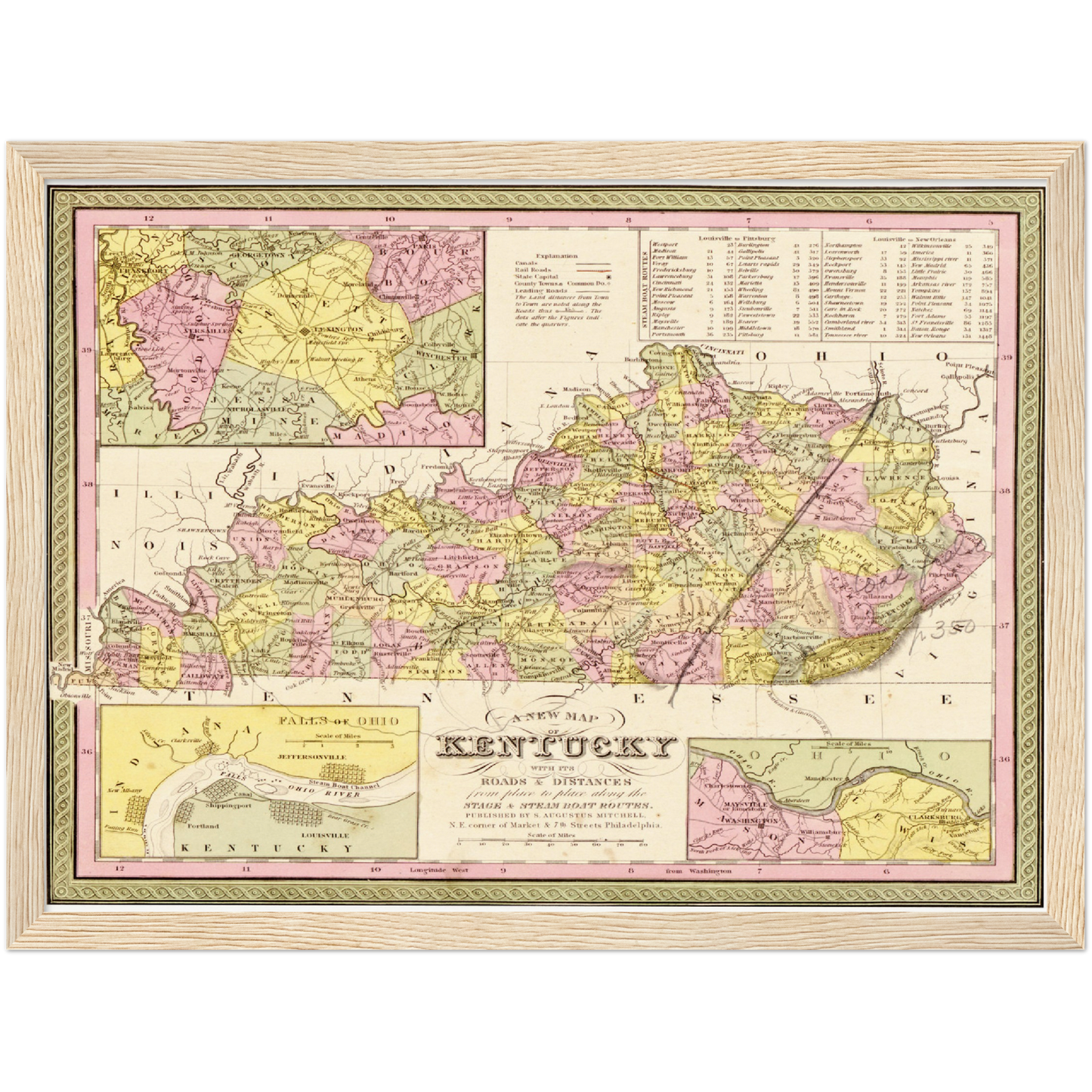 Historische Landkarte Kentucky um 1849