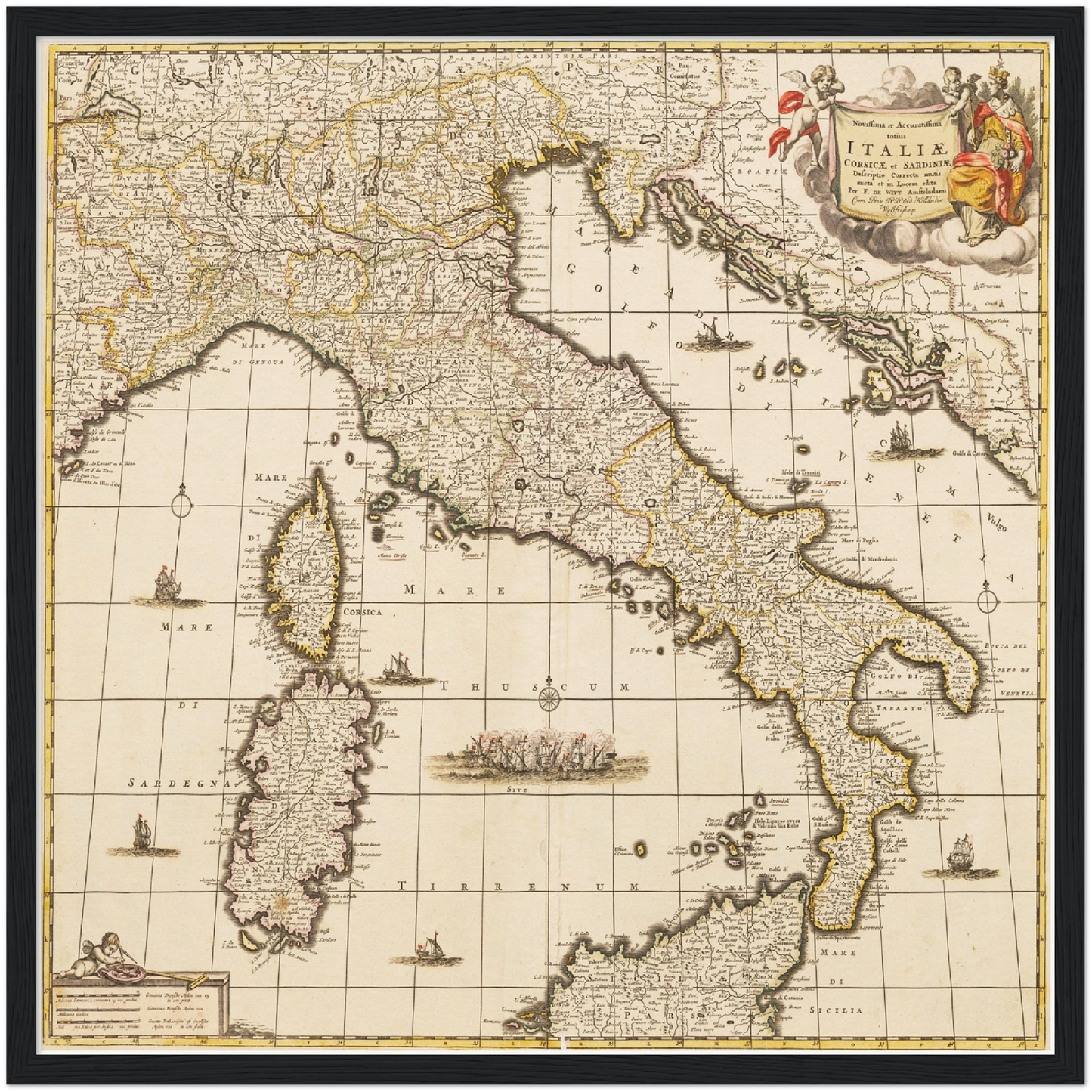Historische Landkarte Italien um 1698