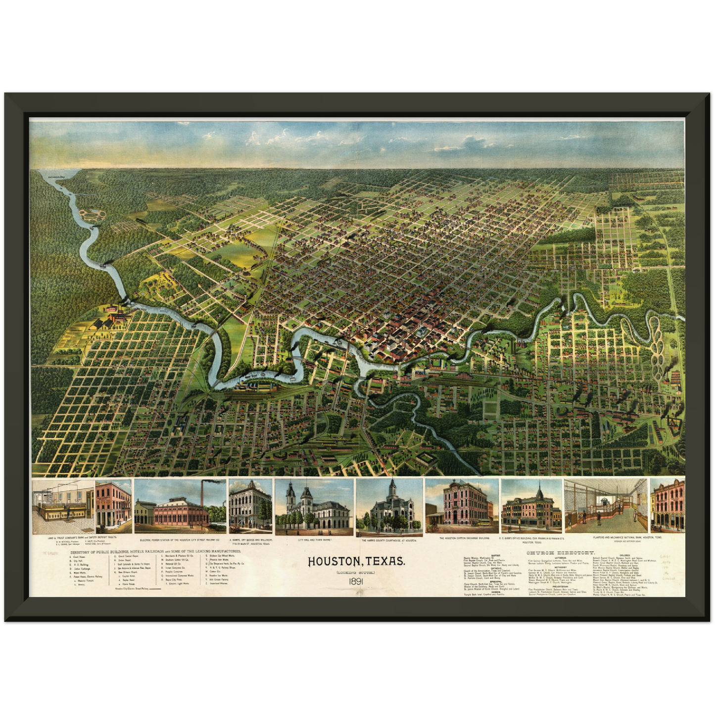 Historische Stadtansicht Houston um 1891