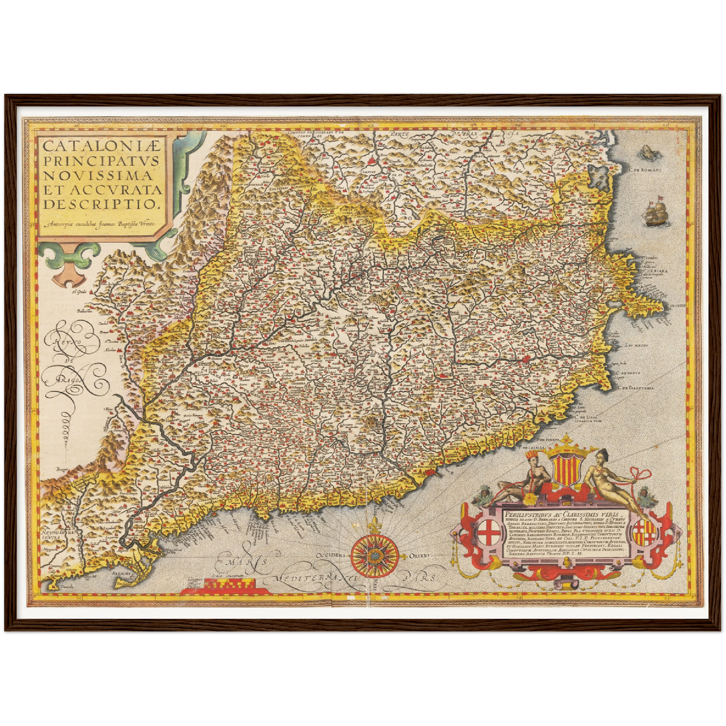 Historische Landkarte Katalonien um 1609