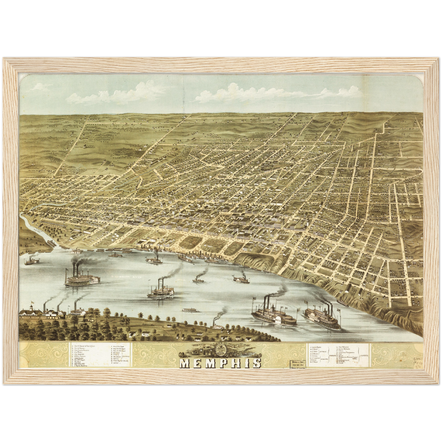 Historische Stadtansicht Memphis um 1870