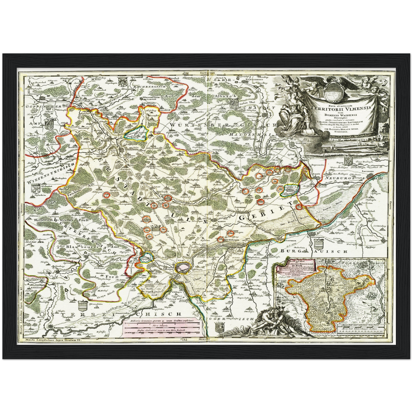 Historische Landkarte Ulm um 1712