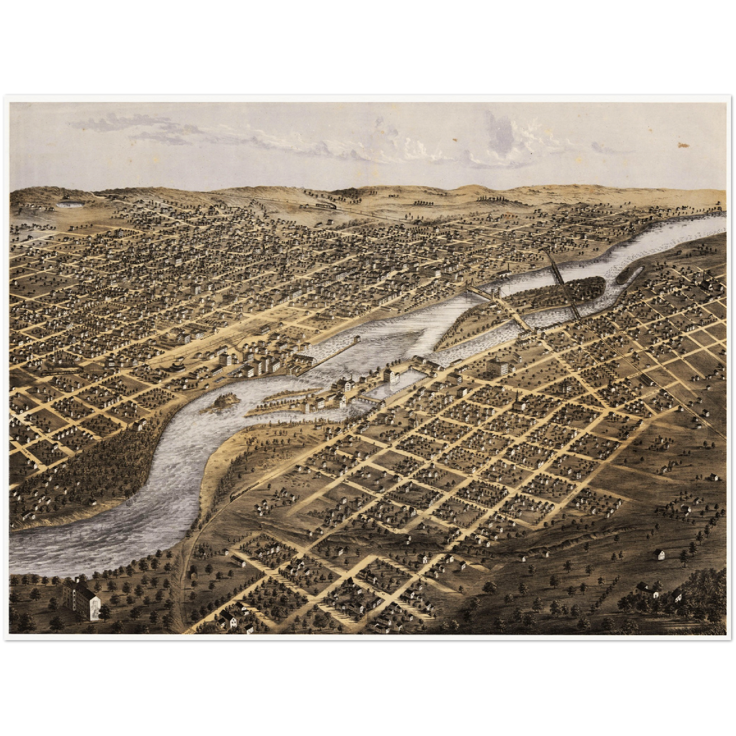 Historische Stadtansicht Minneapolis um 1867