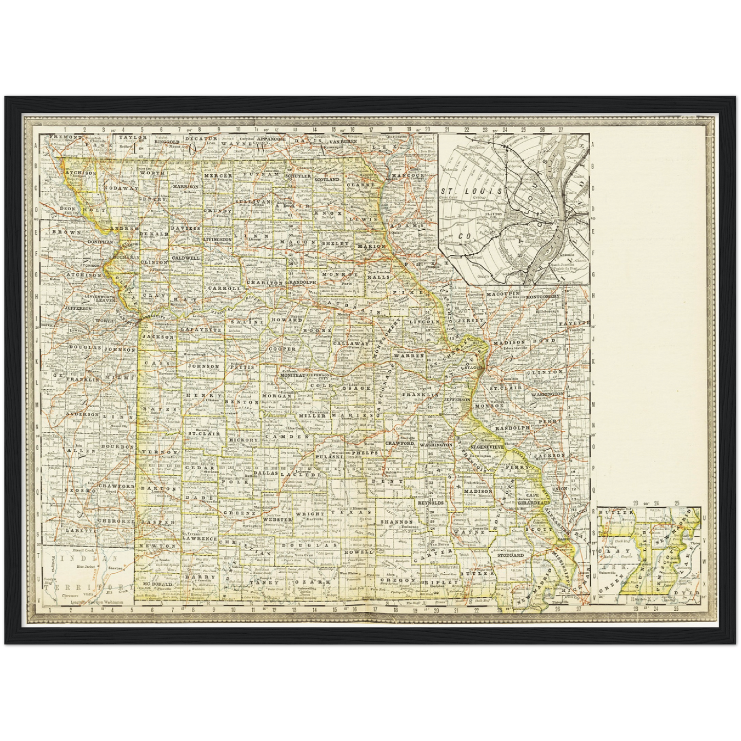 Historische Landkarte Missouri um 1882